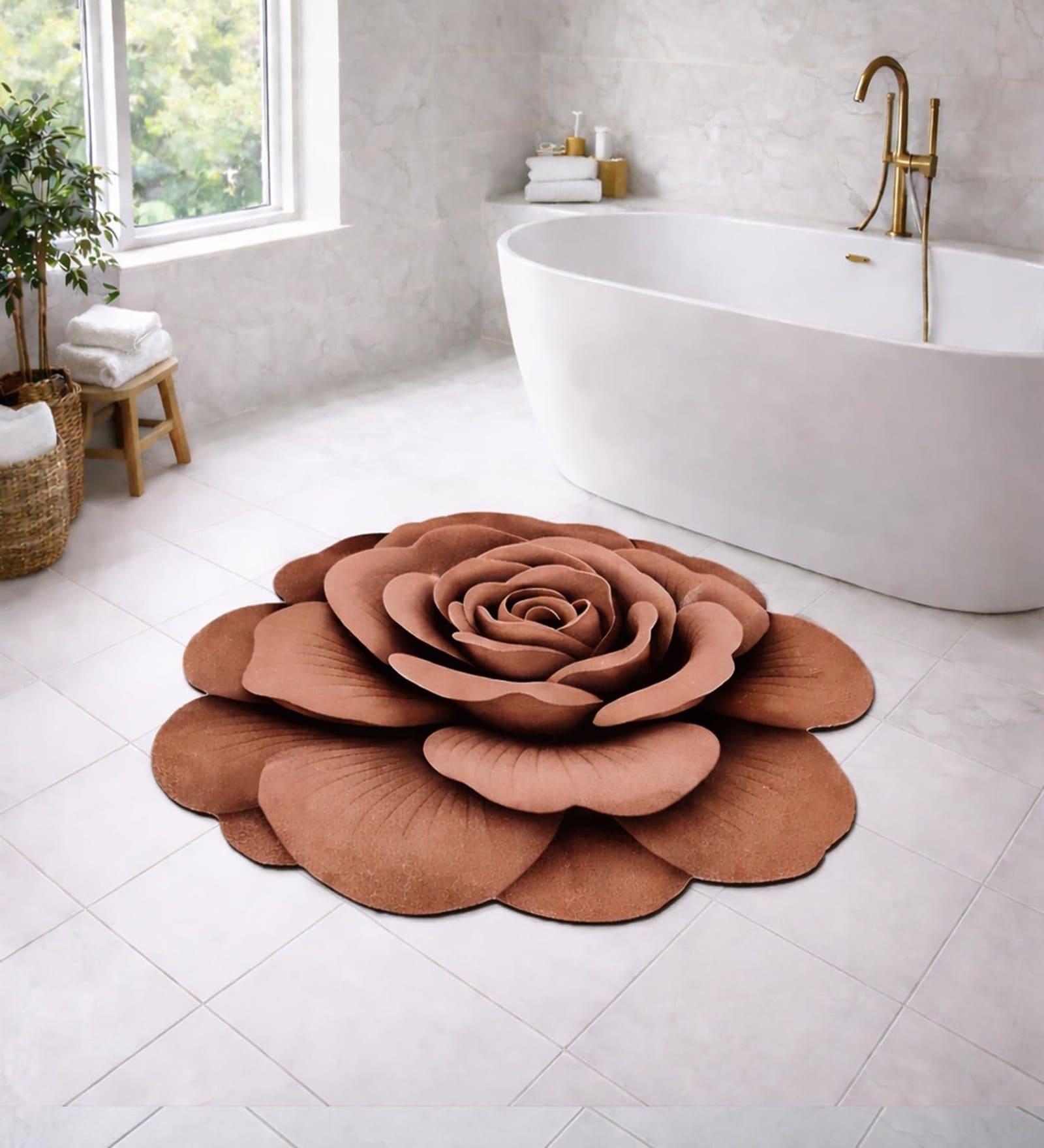 Brown Rose Rubber 26x27 Inches Anti Skid Bath Mat