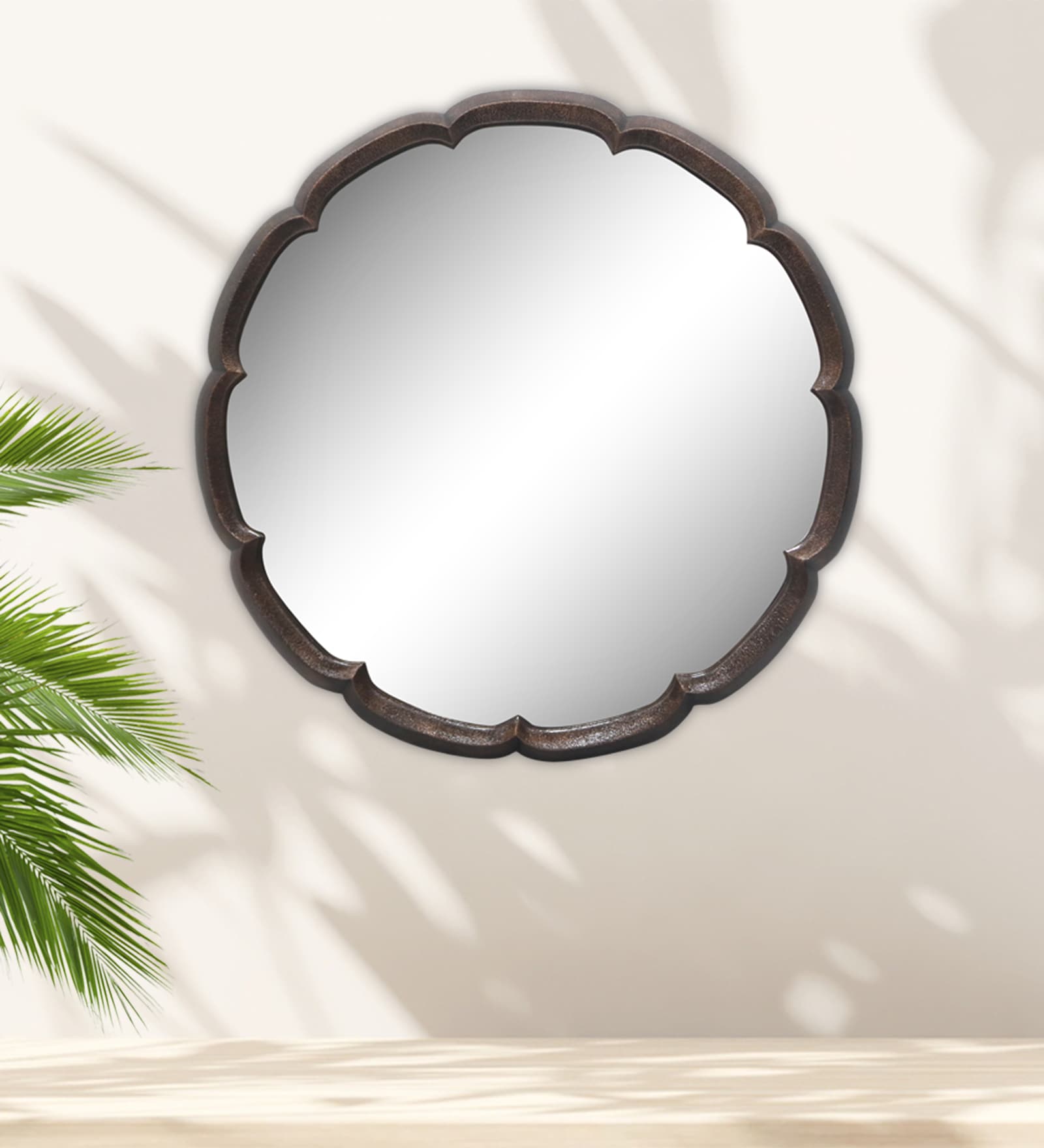 Brown Round Metal Wall Hanging Mirror