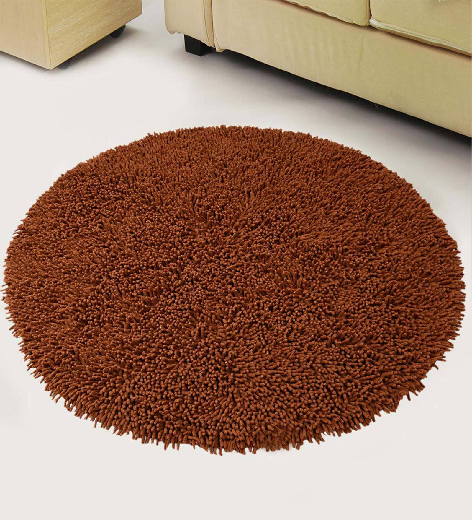 Brown Solid Cotton 35x35 Inches AntiSkid Bath Mat