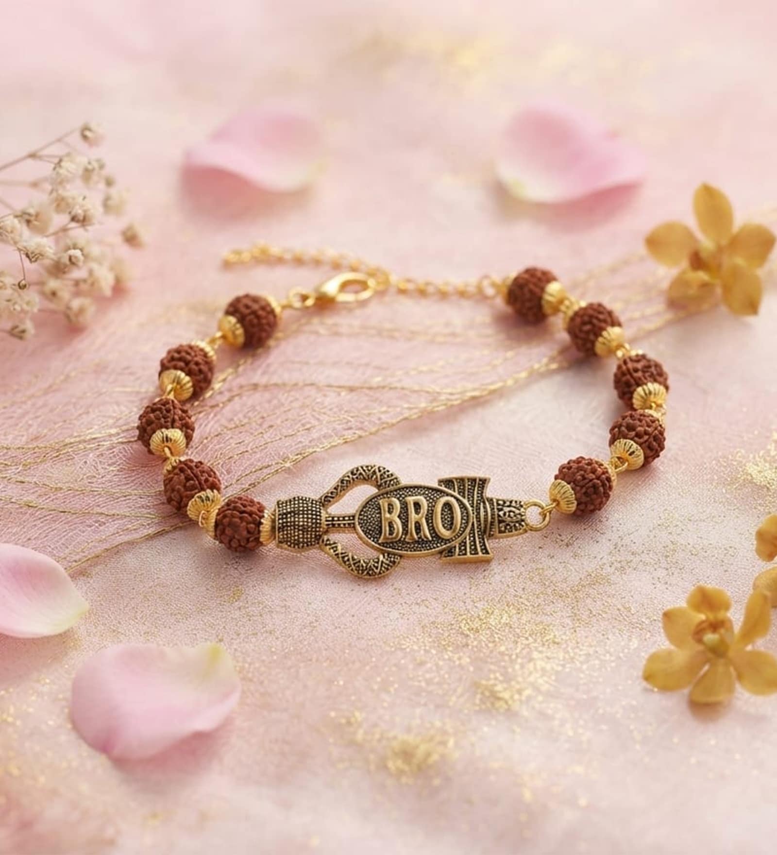 Brown Rudraksh Antique Finish Bracelet Rakhi