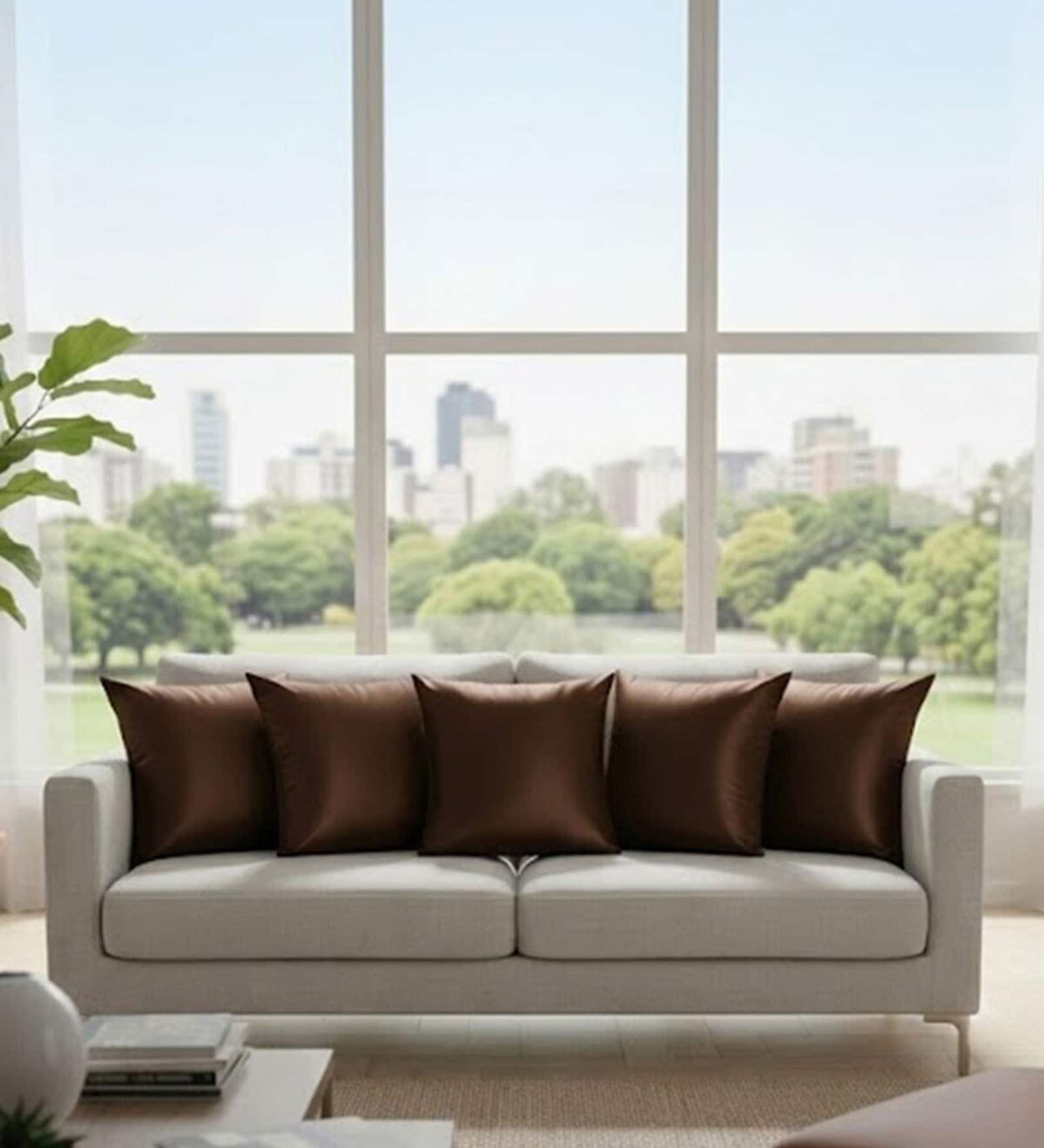 Brown Satin Solid 40x40 inches Cushion Covers Set of 5