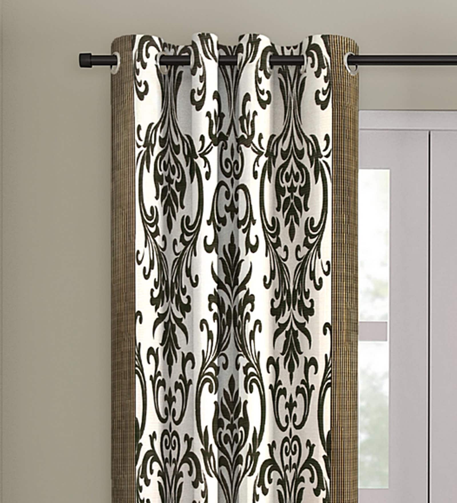 Brown Floral Polyester 9 Ft Semisheer Eyelet Door Curtains (Set of 2)