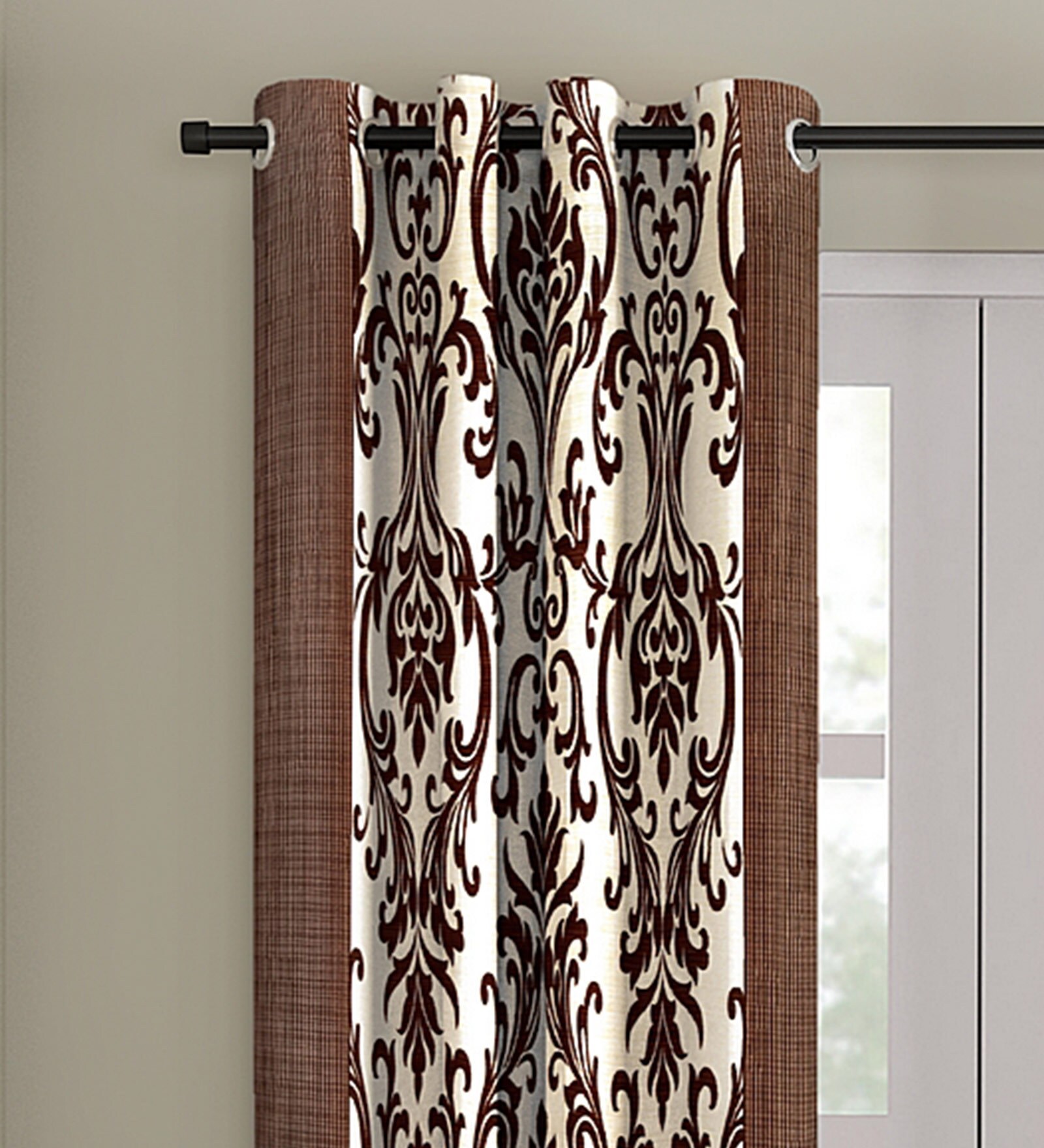 Brown Traditional Polyester 9 Ft Semisheer Eyelet Door Curtains (Set of 2)