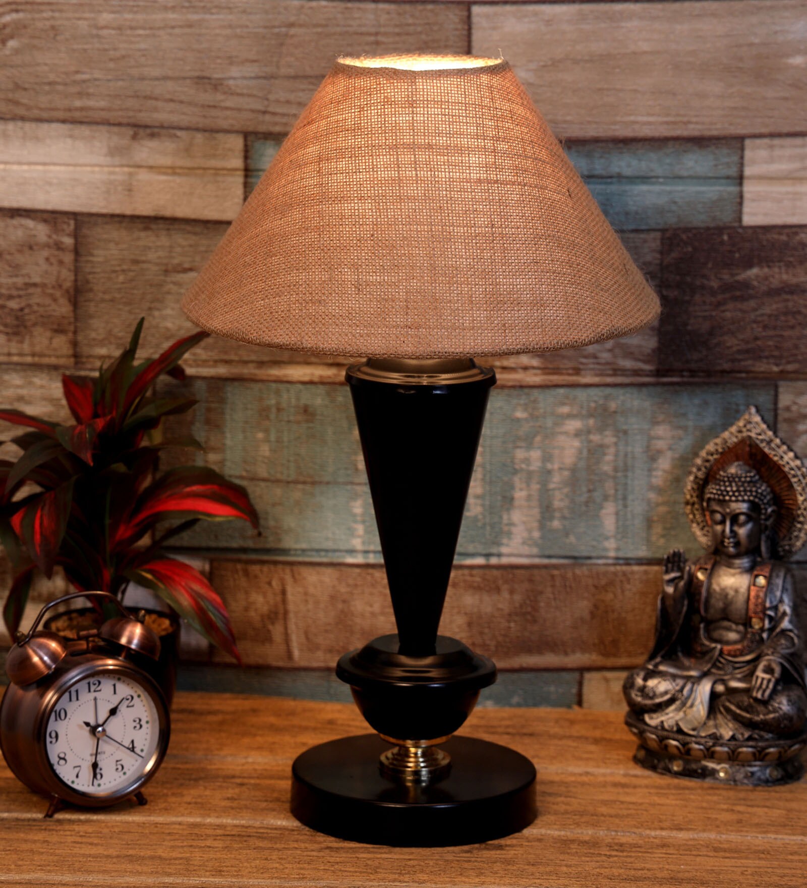 Brown Shade Table Lamp With Metal Base
