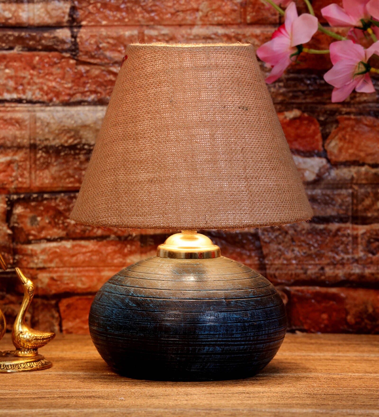 Brown Shade Table Lamp With Terracotta Base