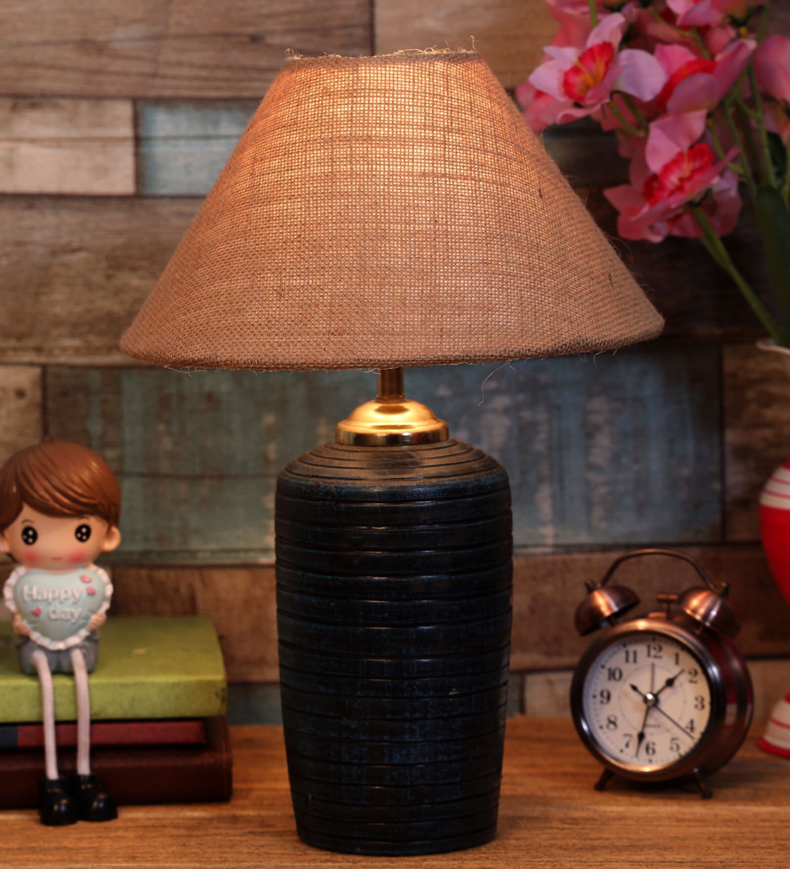 Brown Shade Table Lamp With Terracotta Base