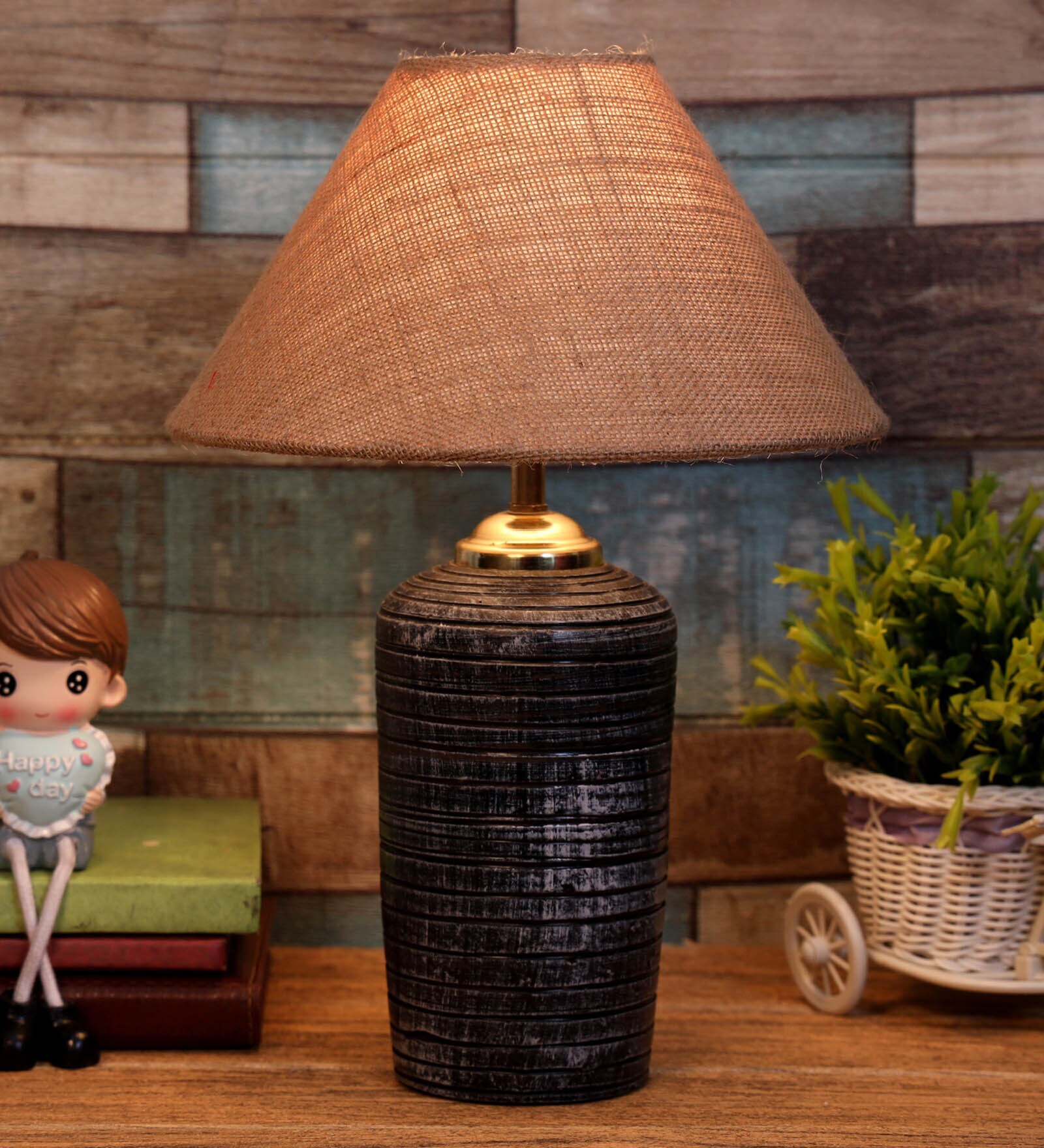 Brown Shade Table Lamp With Terracotta Base