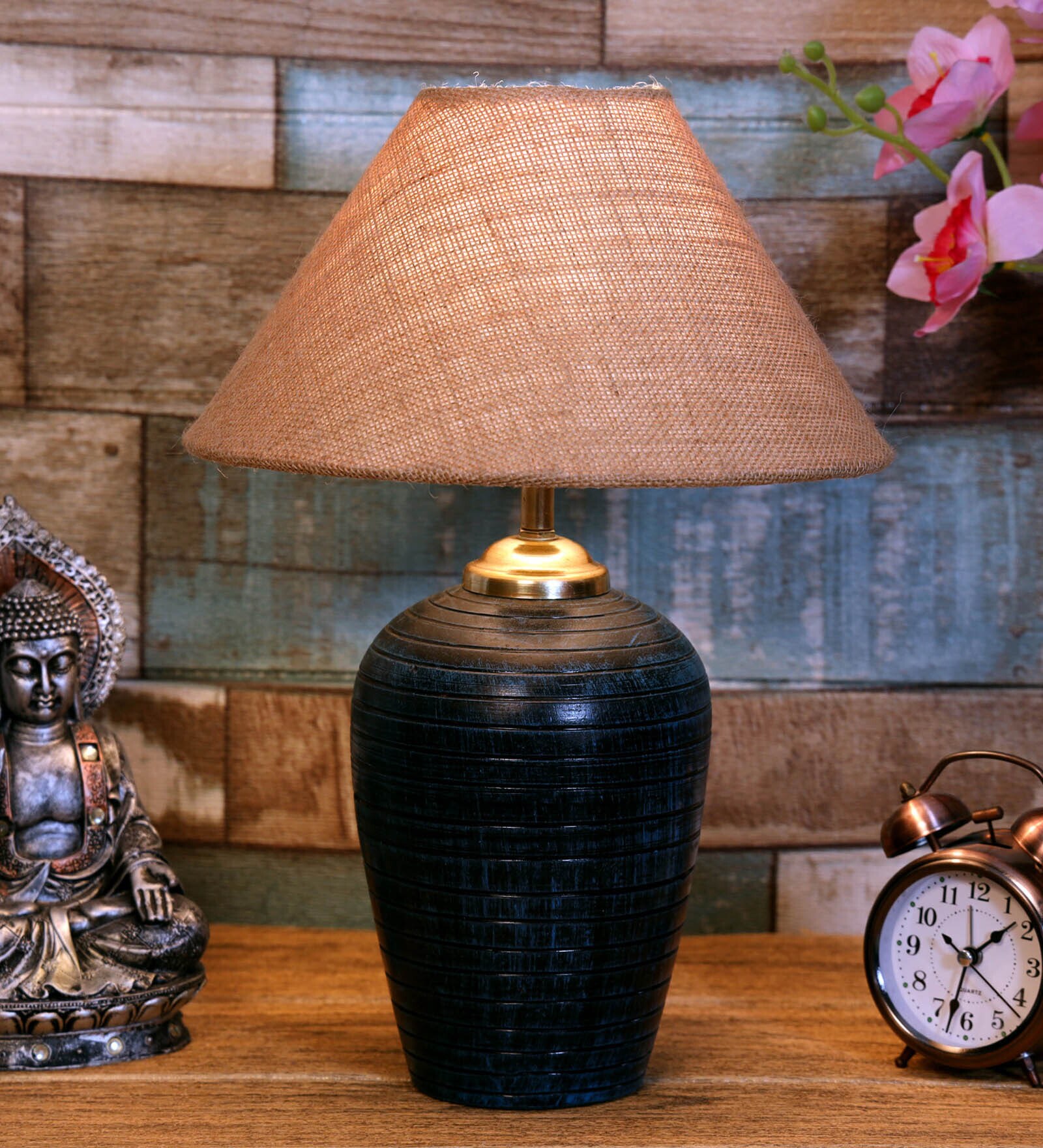 Brown Shade Table Lamp With Terracotta Base