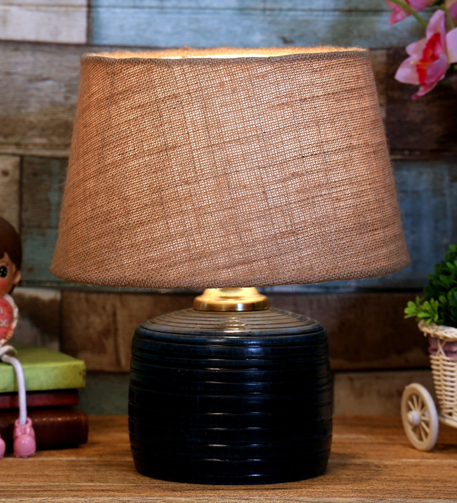 Brown Shade Table Lamp With Terracotta Base