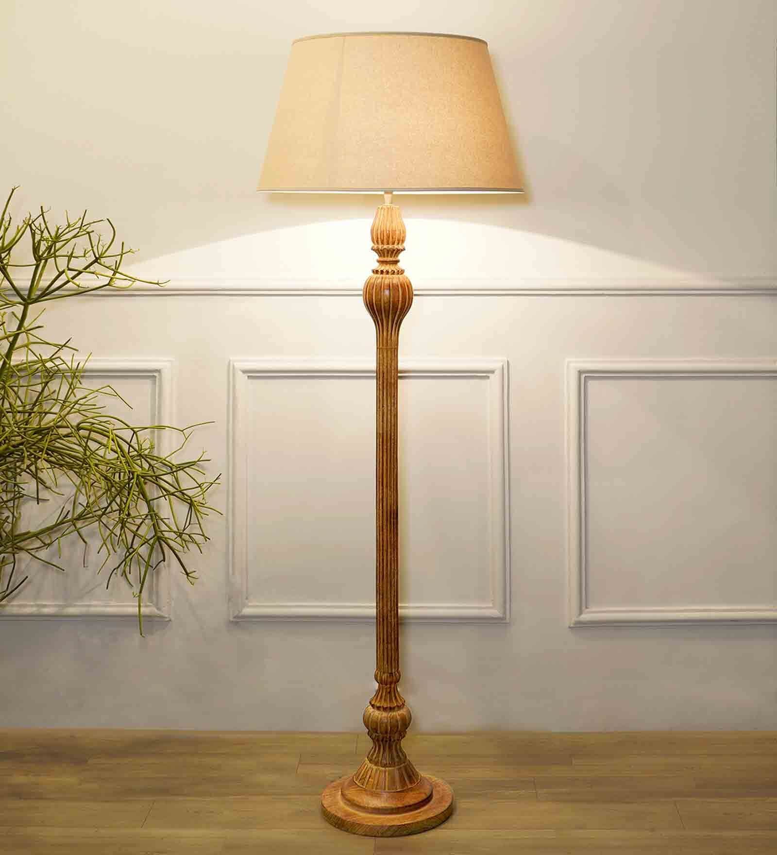 Brown Shade Floor Lamp With Wood Base