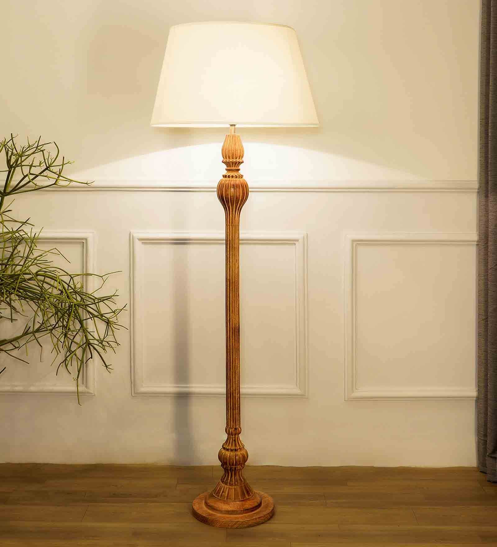 Brown Shade Floor Lamp With Wood Base