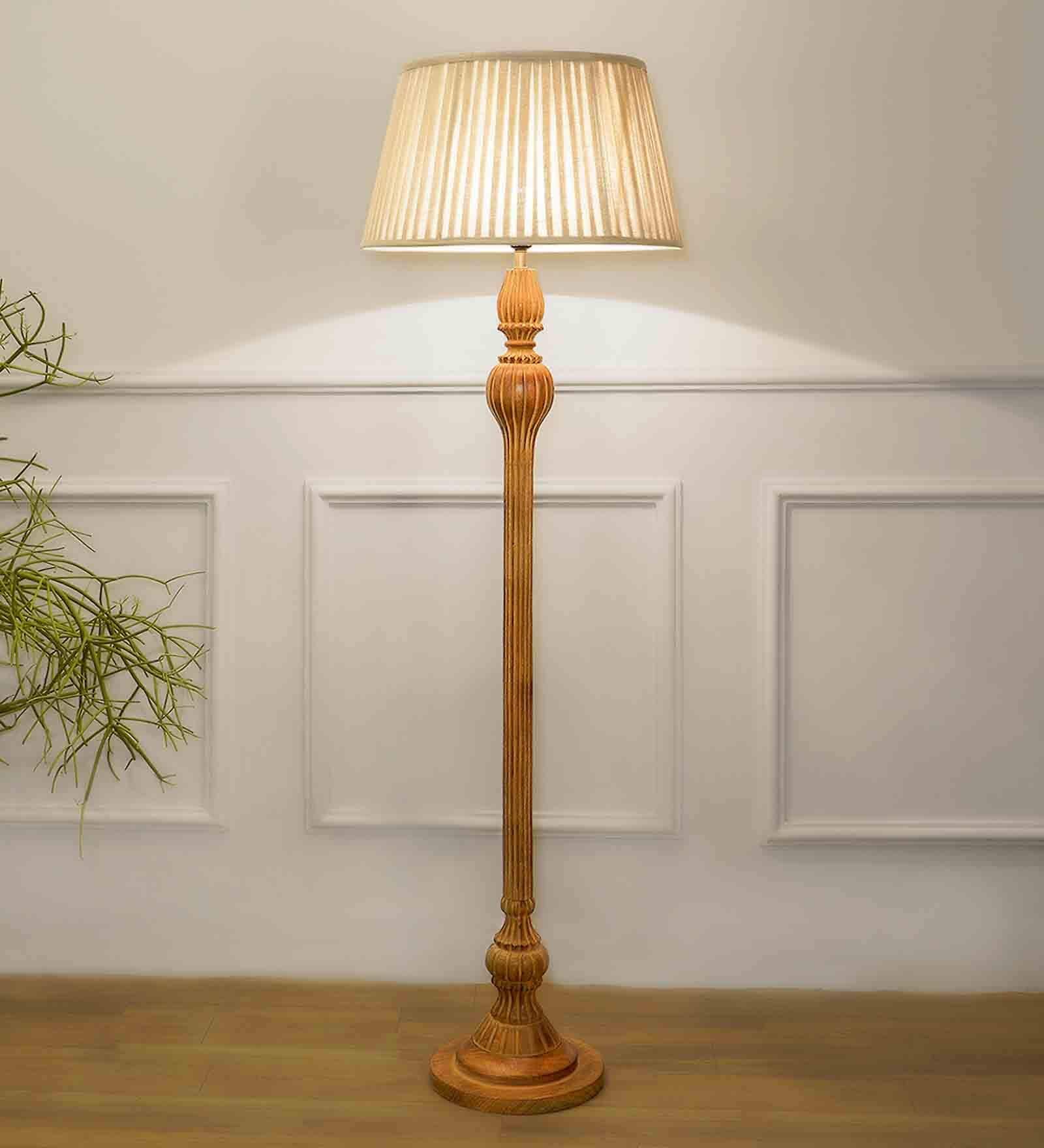 Brown Shade Floor Lamp With Wood Base