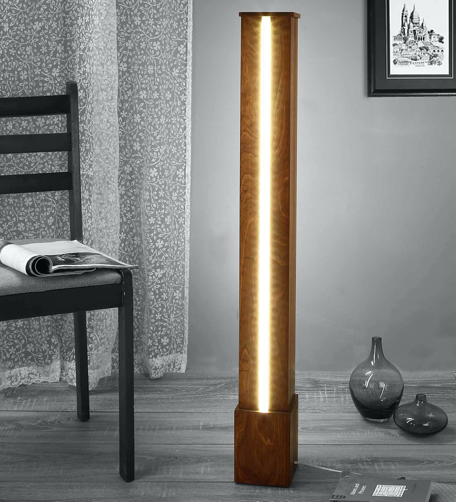 Brown Shade Floor Lamp With Wood Base