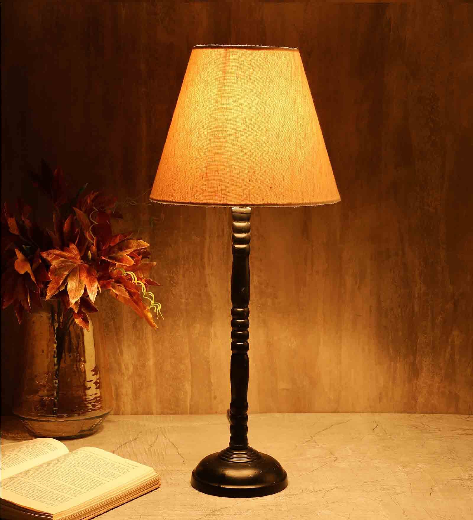 Vespera Brown Fabric Shade Night Lamp With Metal Base