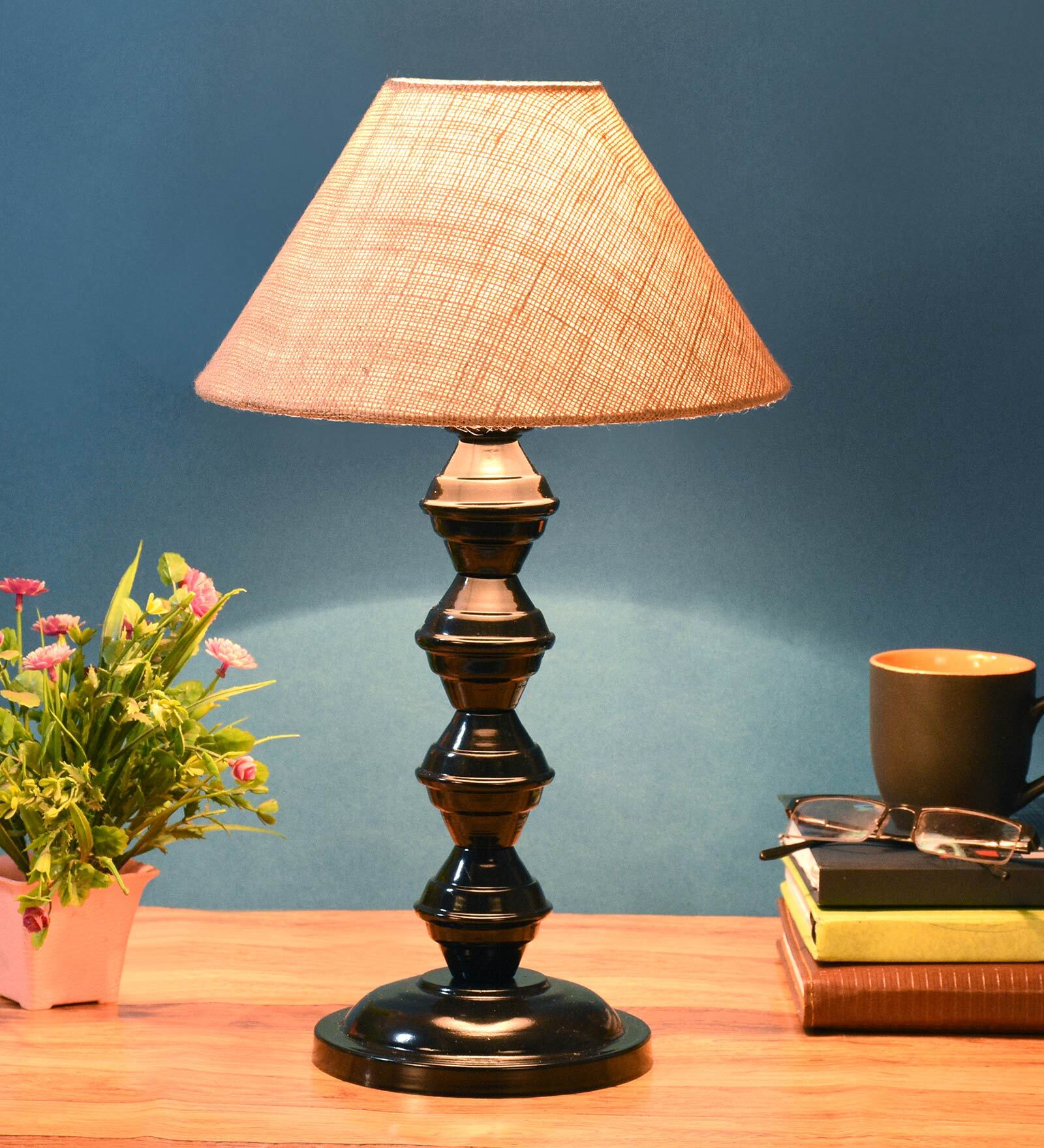 Brown Shade Table Lamp With Metal Base