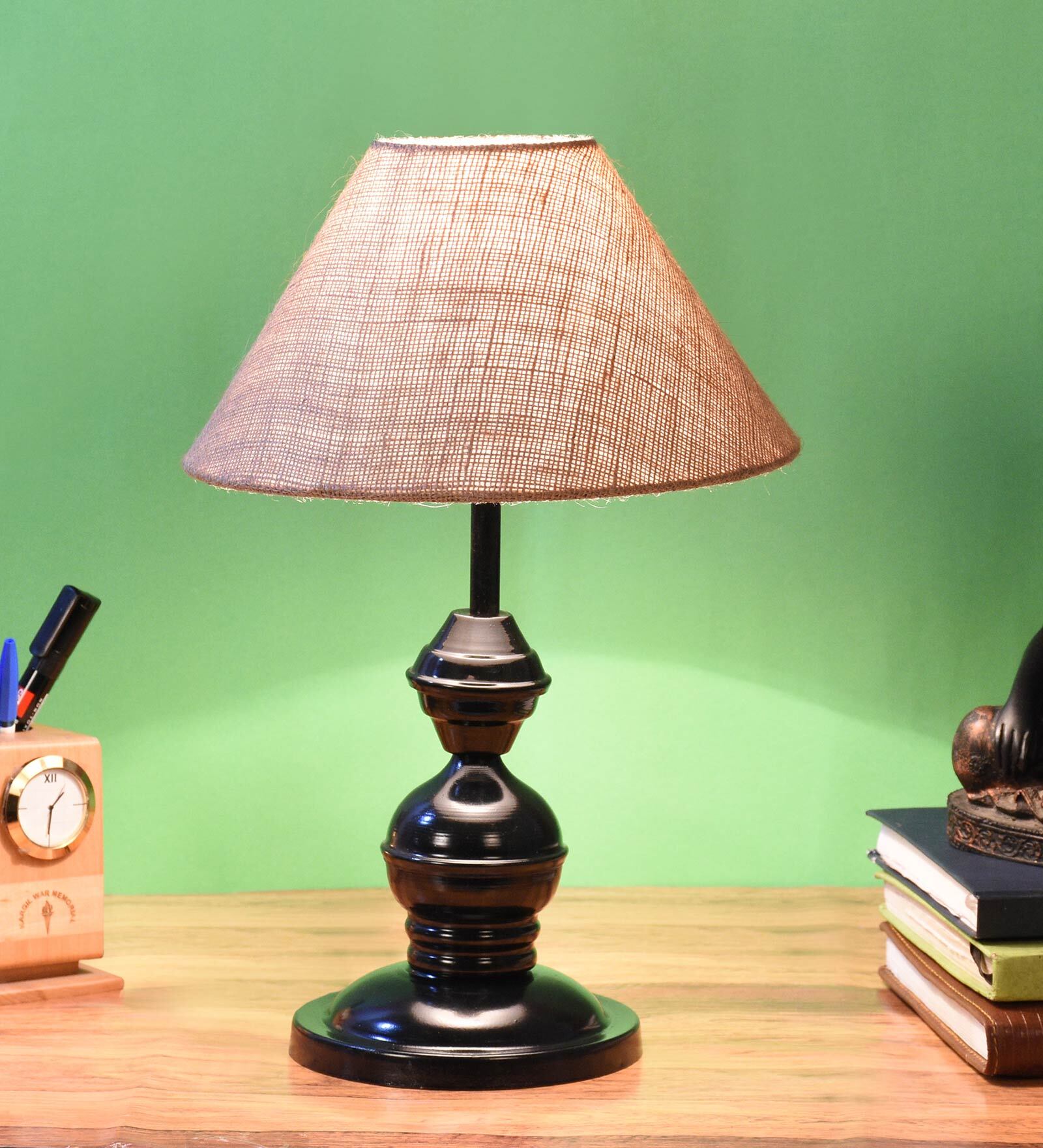Brown Shade Table Lamp With Metal Base