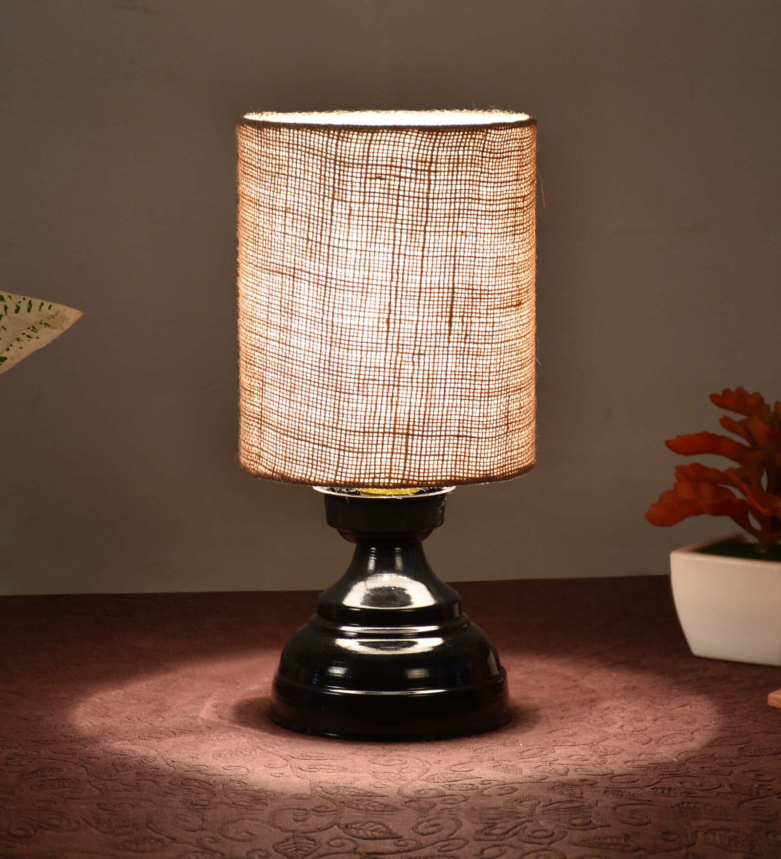 Brown Shade Table Lamp With Metal Base