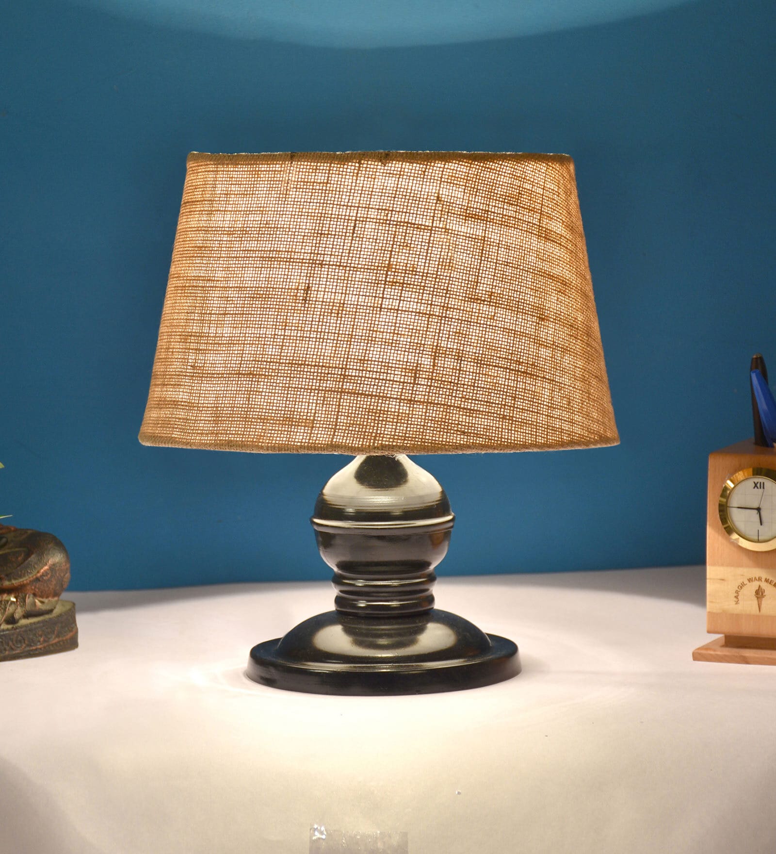 Brown Shade Table Lamp With Metal Base