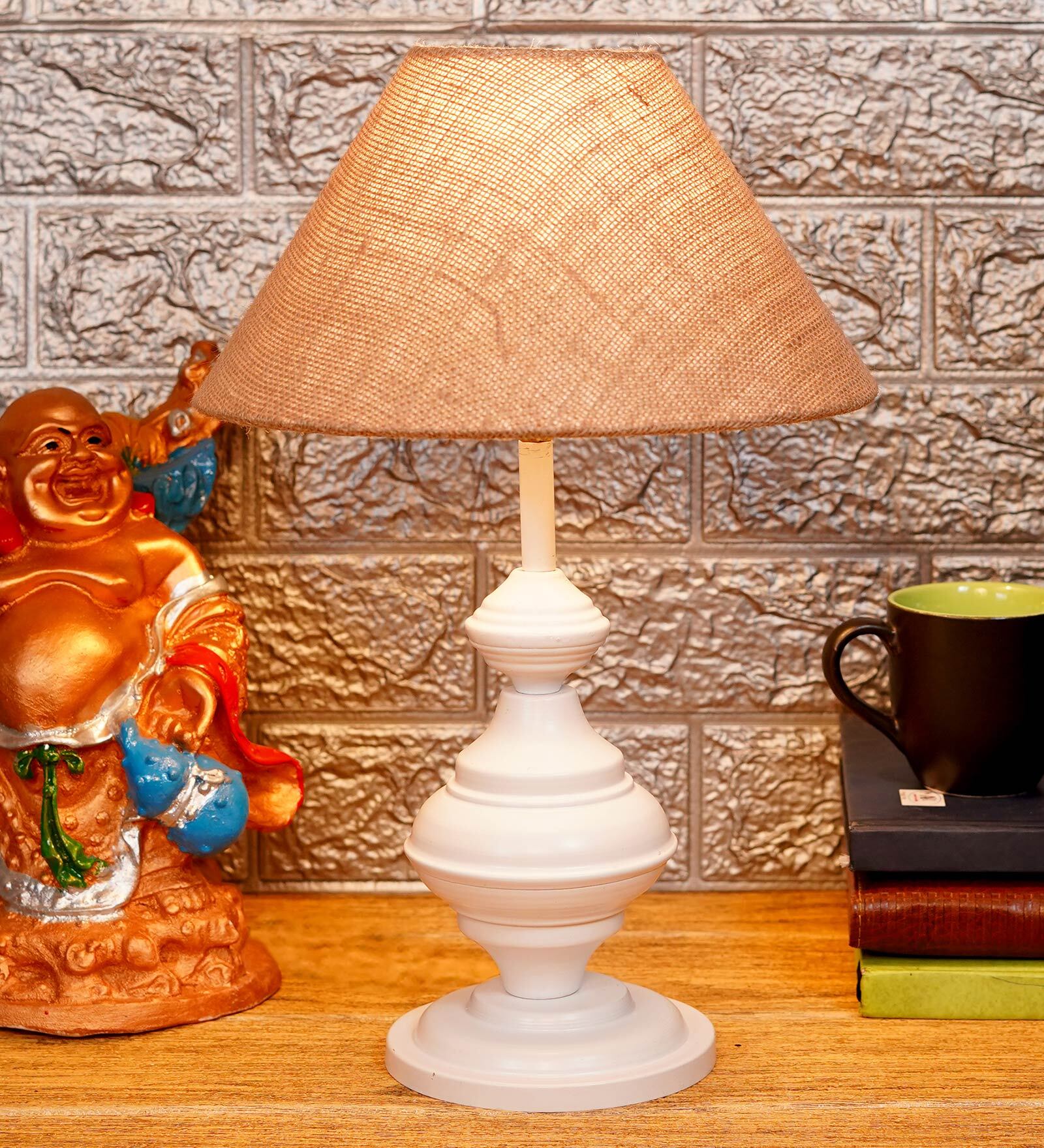 Brown Shade Table Lamp With Metal Base