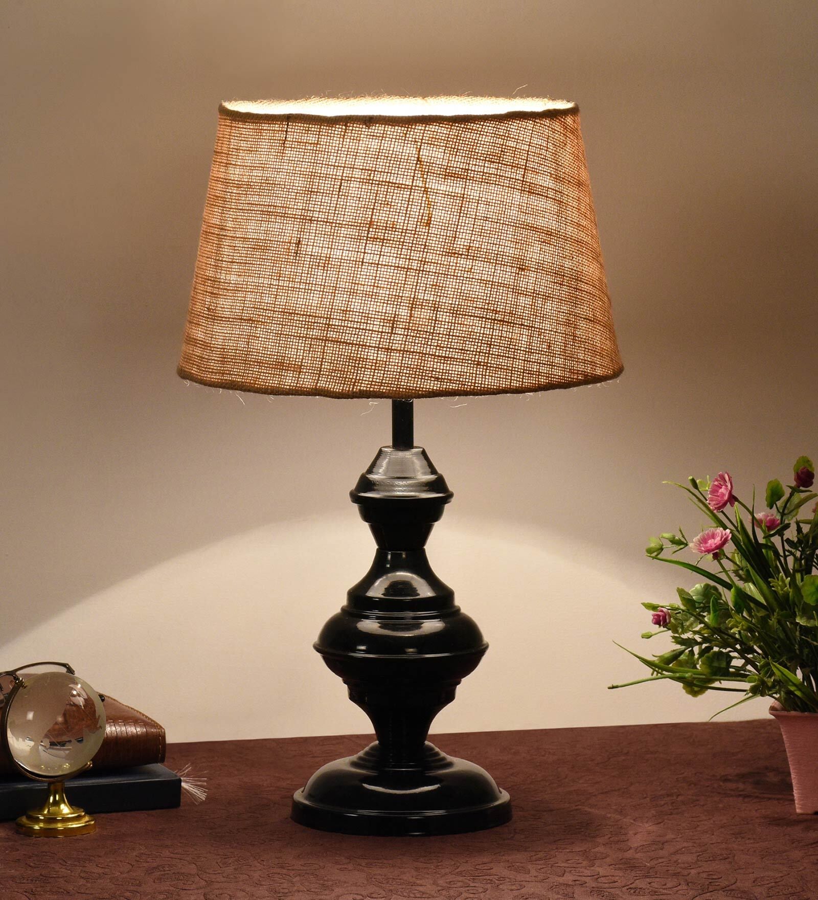 Brown Shade Table Lamp With Metal Base