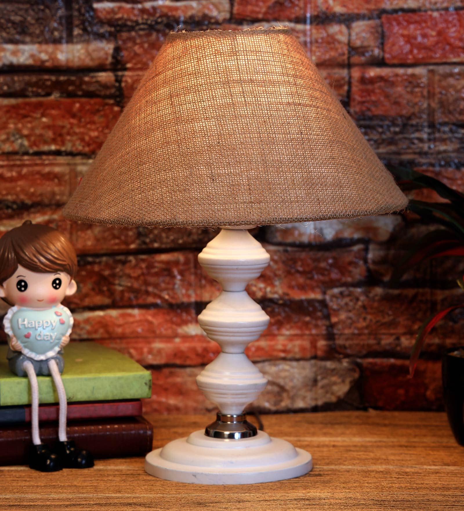 Brown Shade Table Lamp With Metal Base