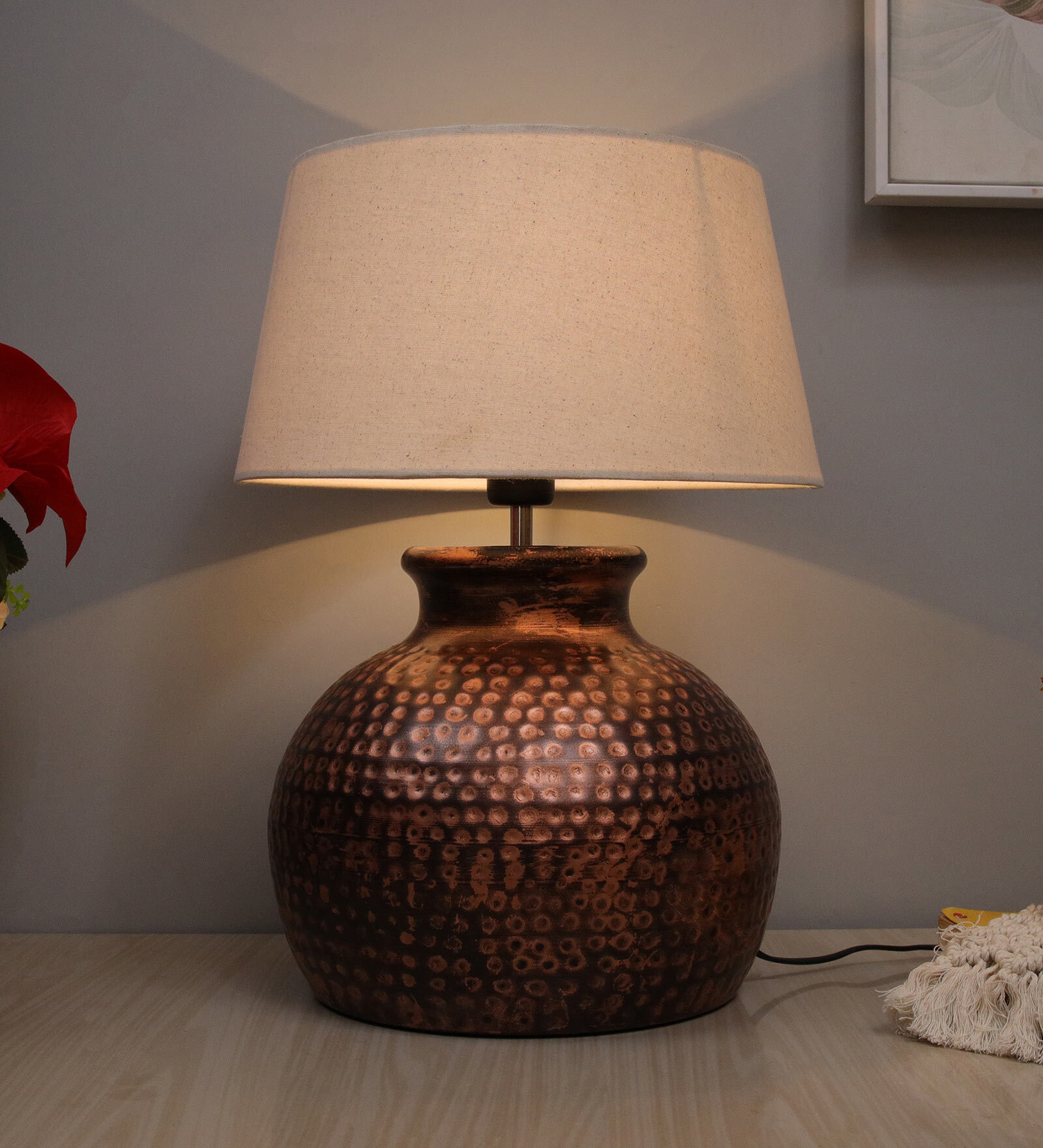 Brown Shade Table Lamp With Metal Base