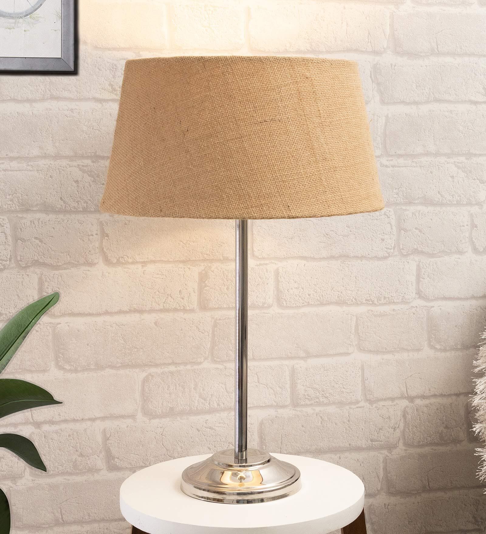 Bumpy Brown Cotton Shade Night Lamp With Metal Base