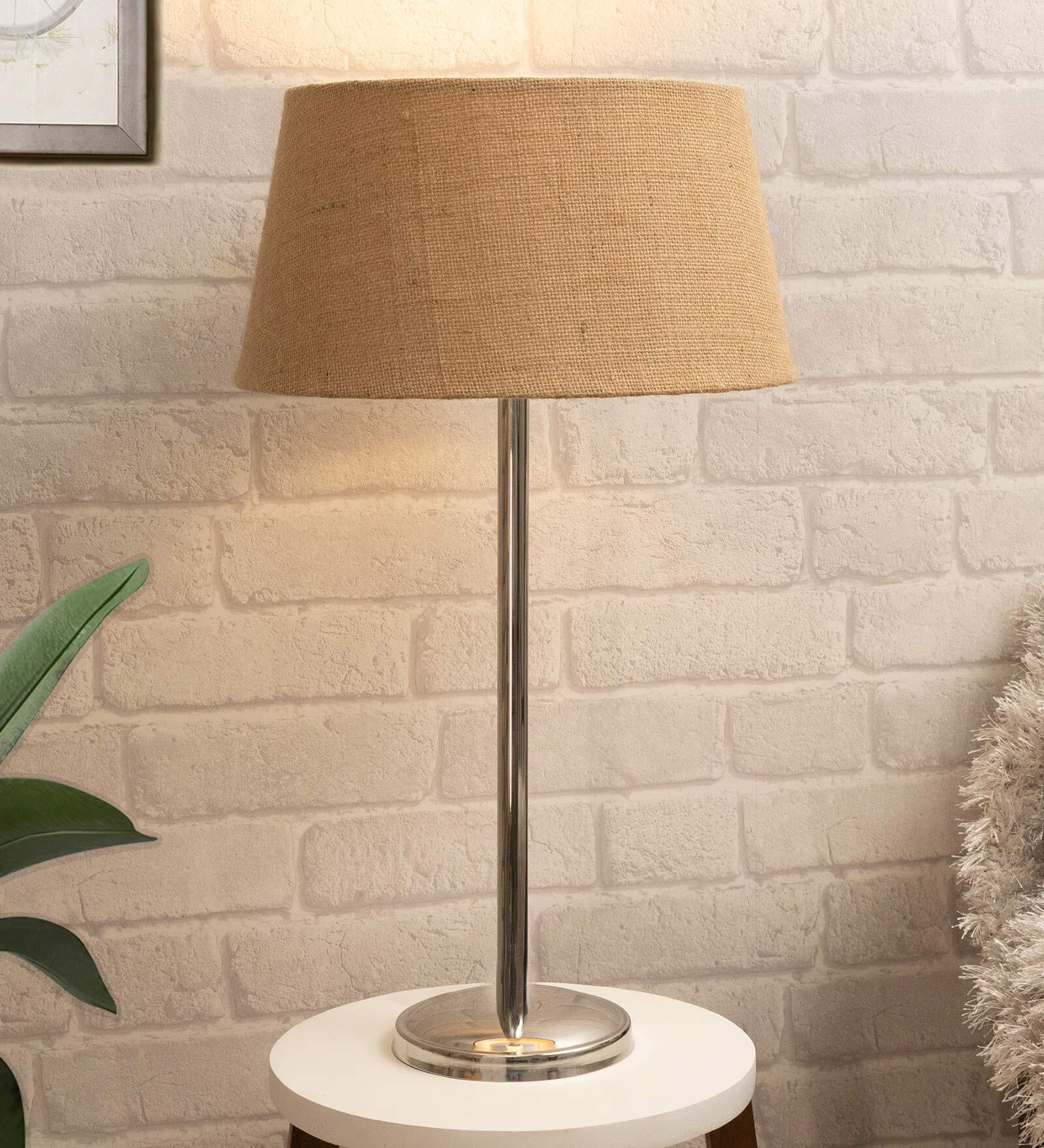 Brown Shade Table Lamp With Stainless Steel Base