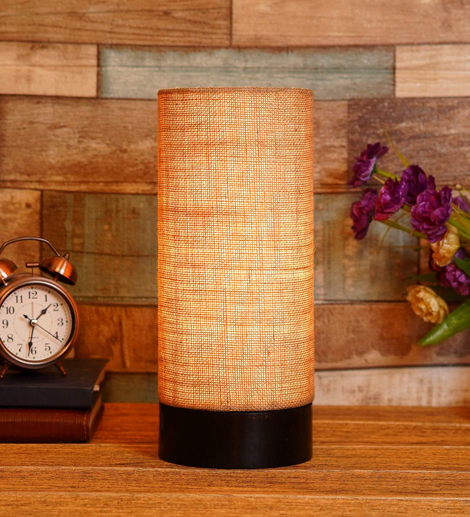 Mise Brown Natural Fiber Shade Table Lamp With Wood Base