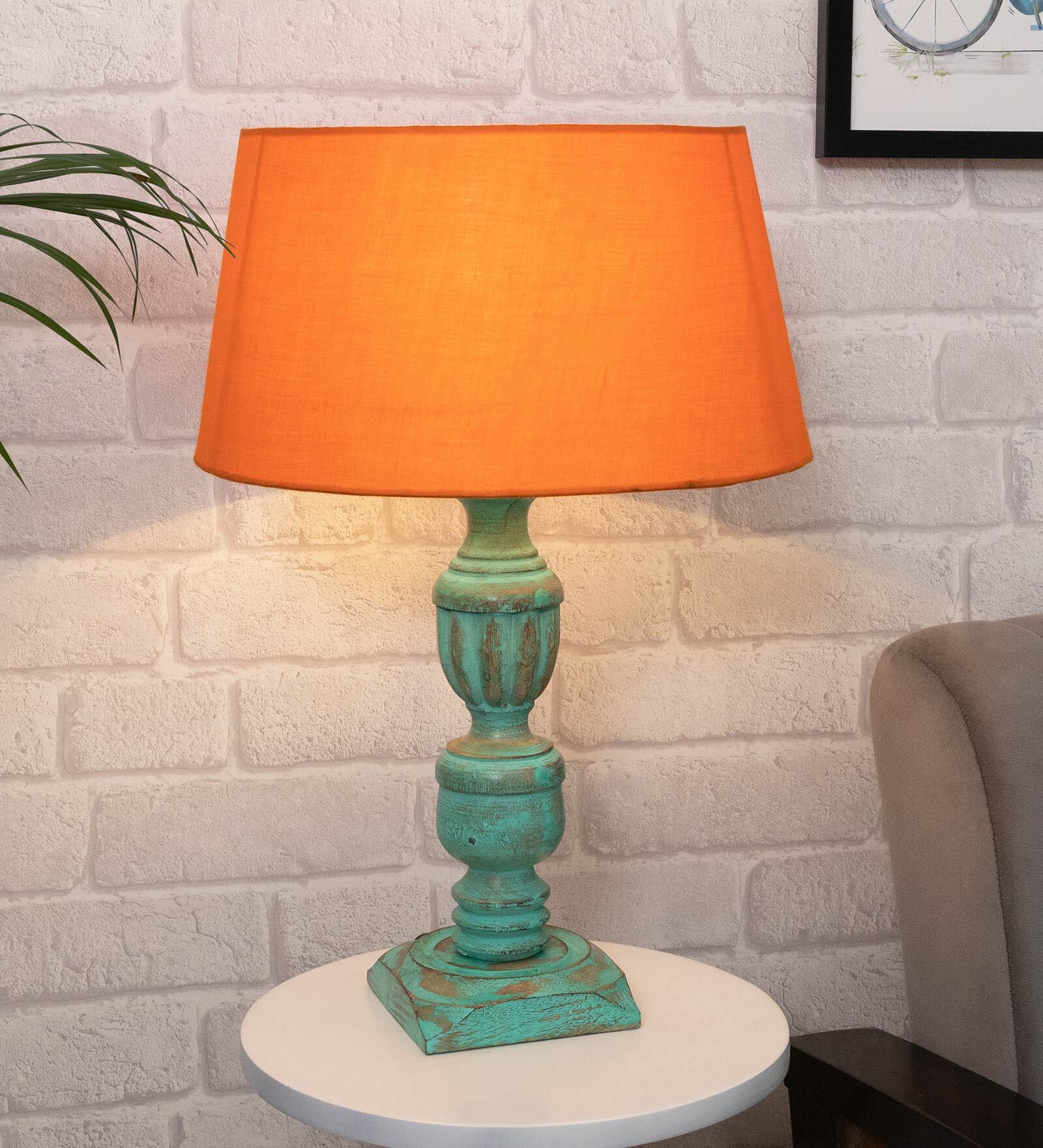 Brown Shade Table Lamp With Wooden Base