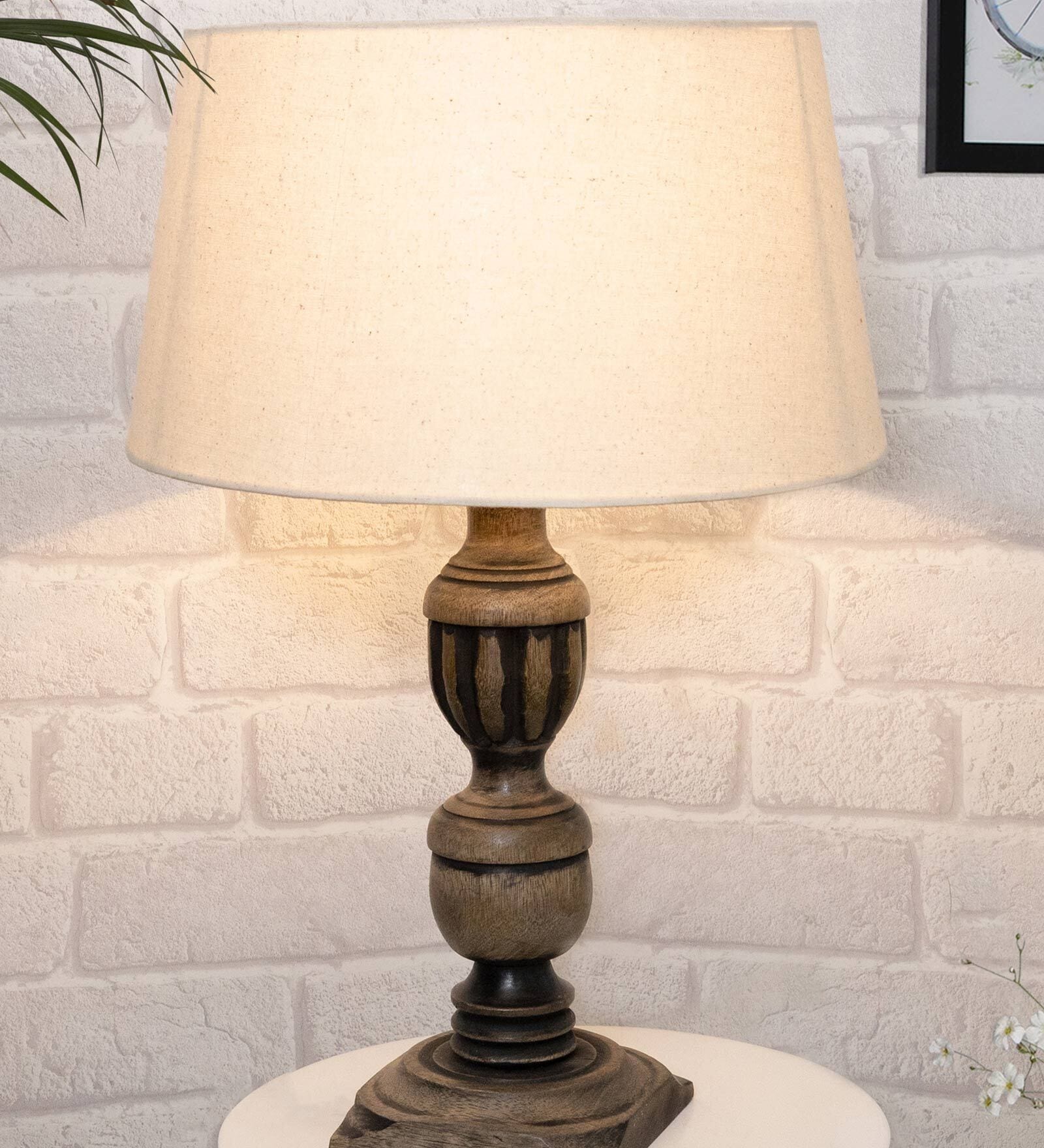 Cream Shade Table Lamp With Wooden Base