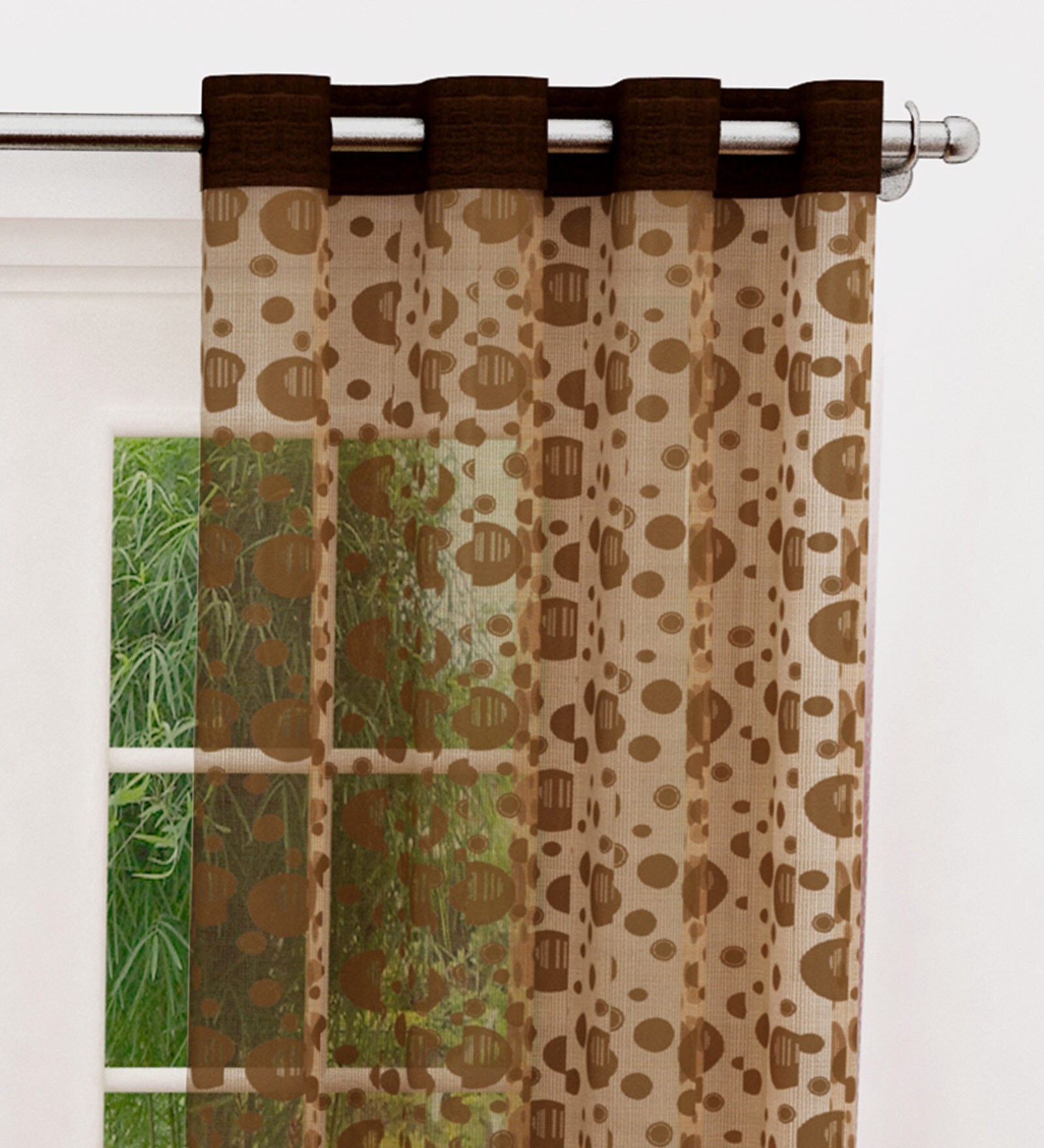 Brown Polyester Sheer 9 Feet Eyelet Curtain (Set of 2)