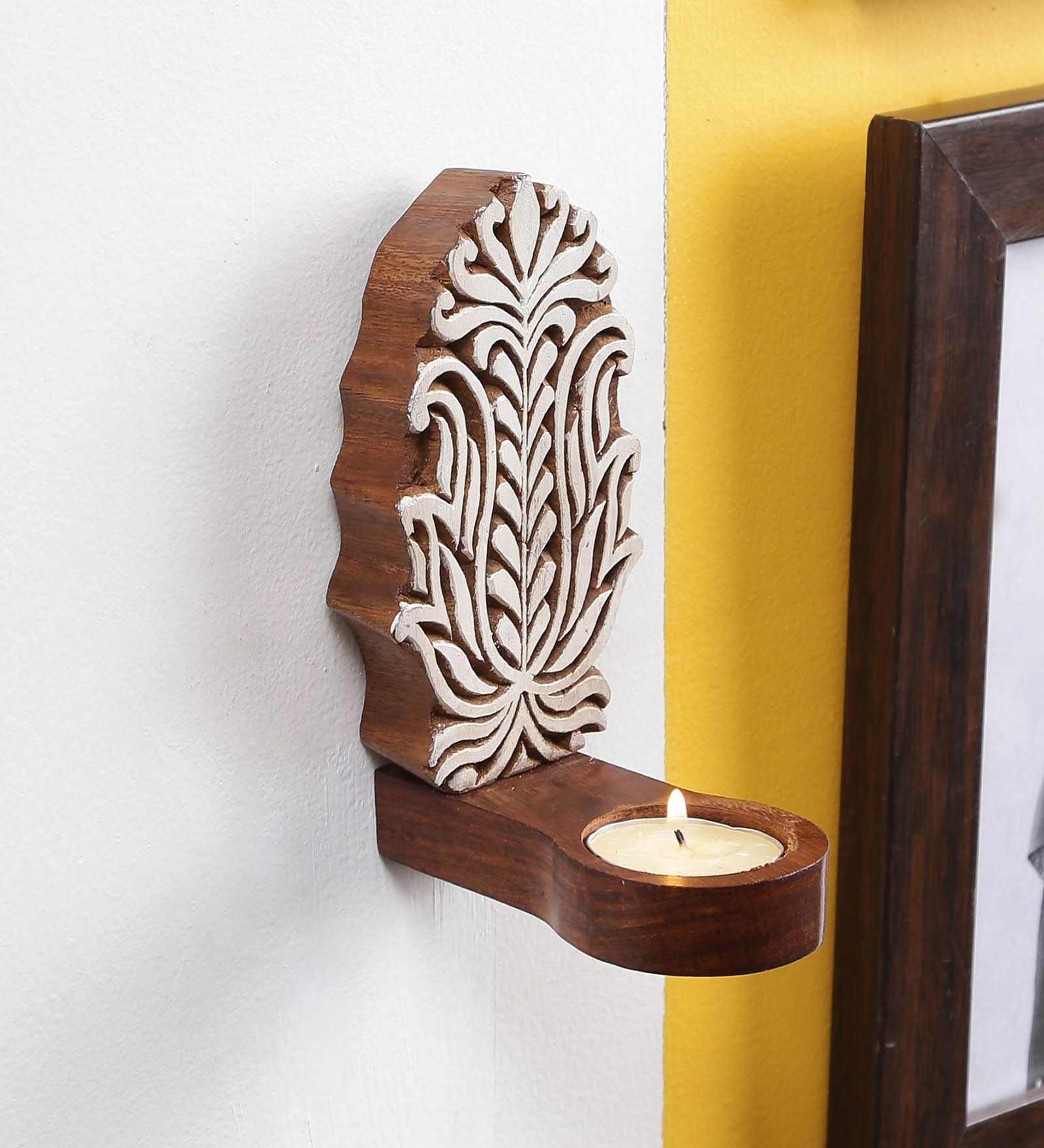 Brown Wood Wall Tea Light Holder