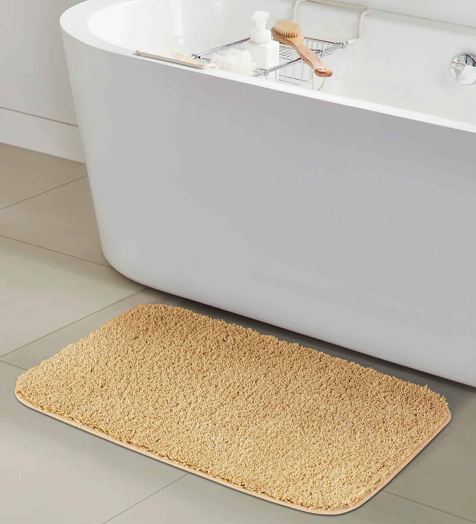 Brown Solid Polyester 24x16 Inches AntiSkid Bath Mat