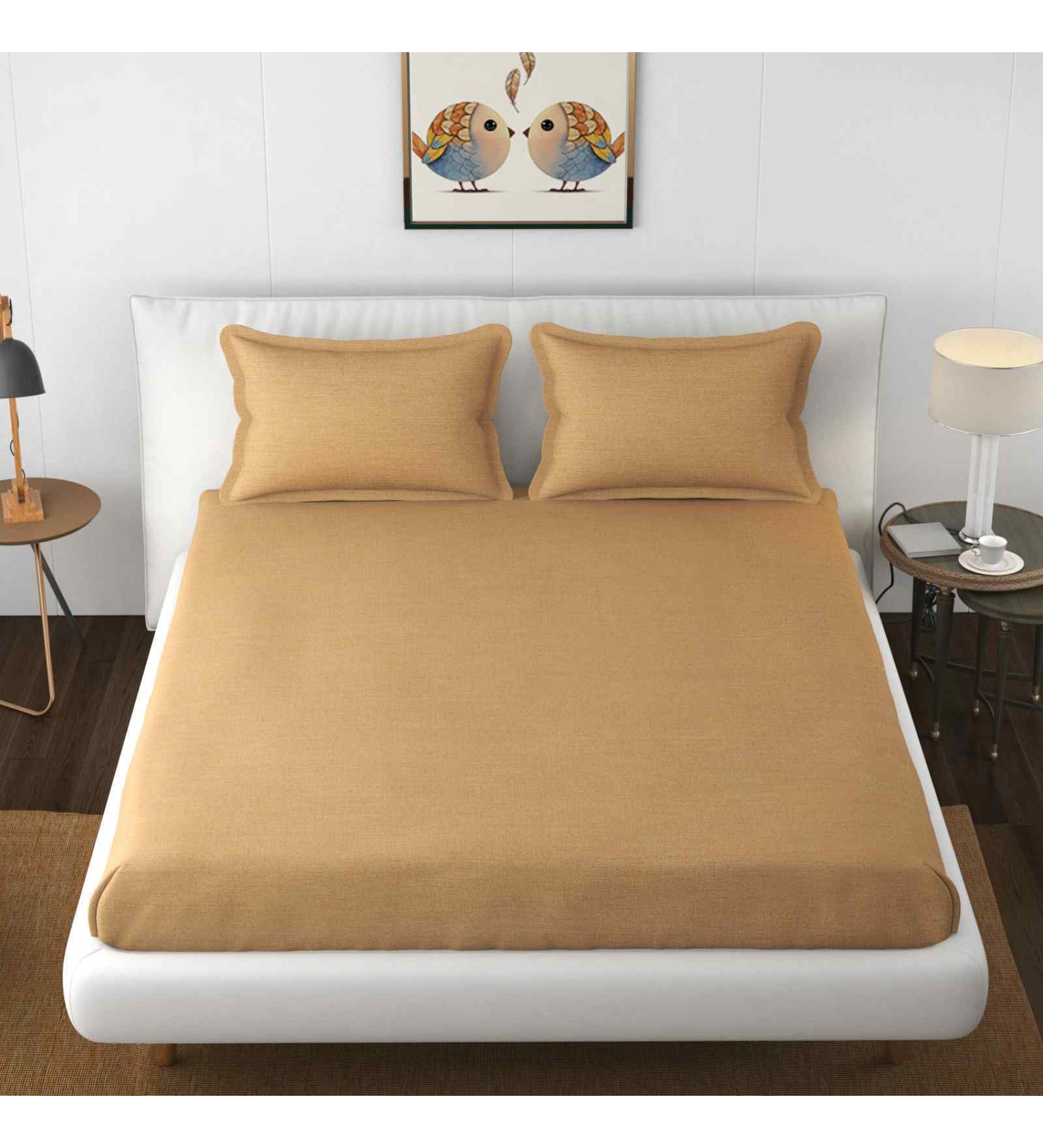 Brown Solid 144 TC Cotton King Fitted Bedsheet Bedsheet 2 Pillow Shades Collection