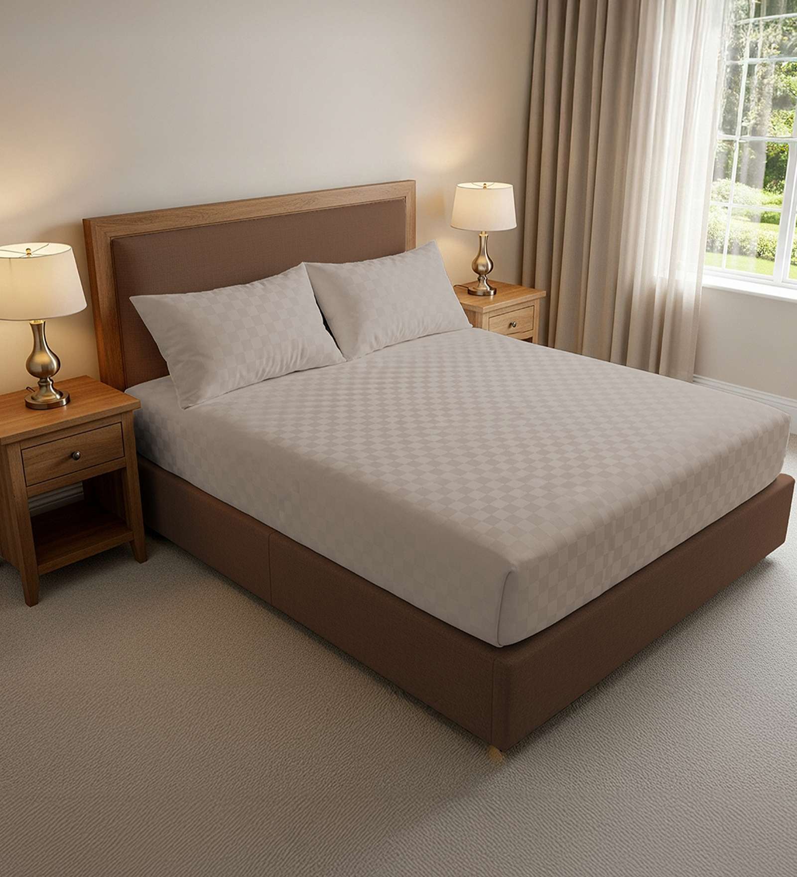 Brown Solid 300 TC Cotton King Sized Bedsheet with 2 Pillow Covers