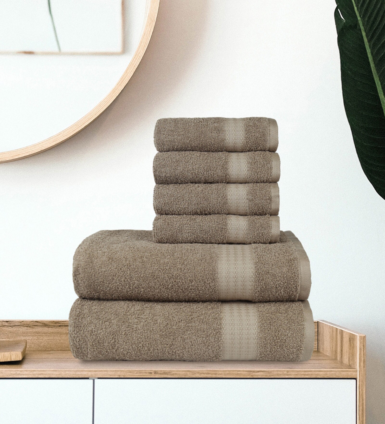 Brown Solid 400 GSM Cotton Towel Sets (Set of 6)