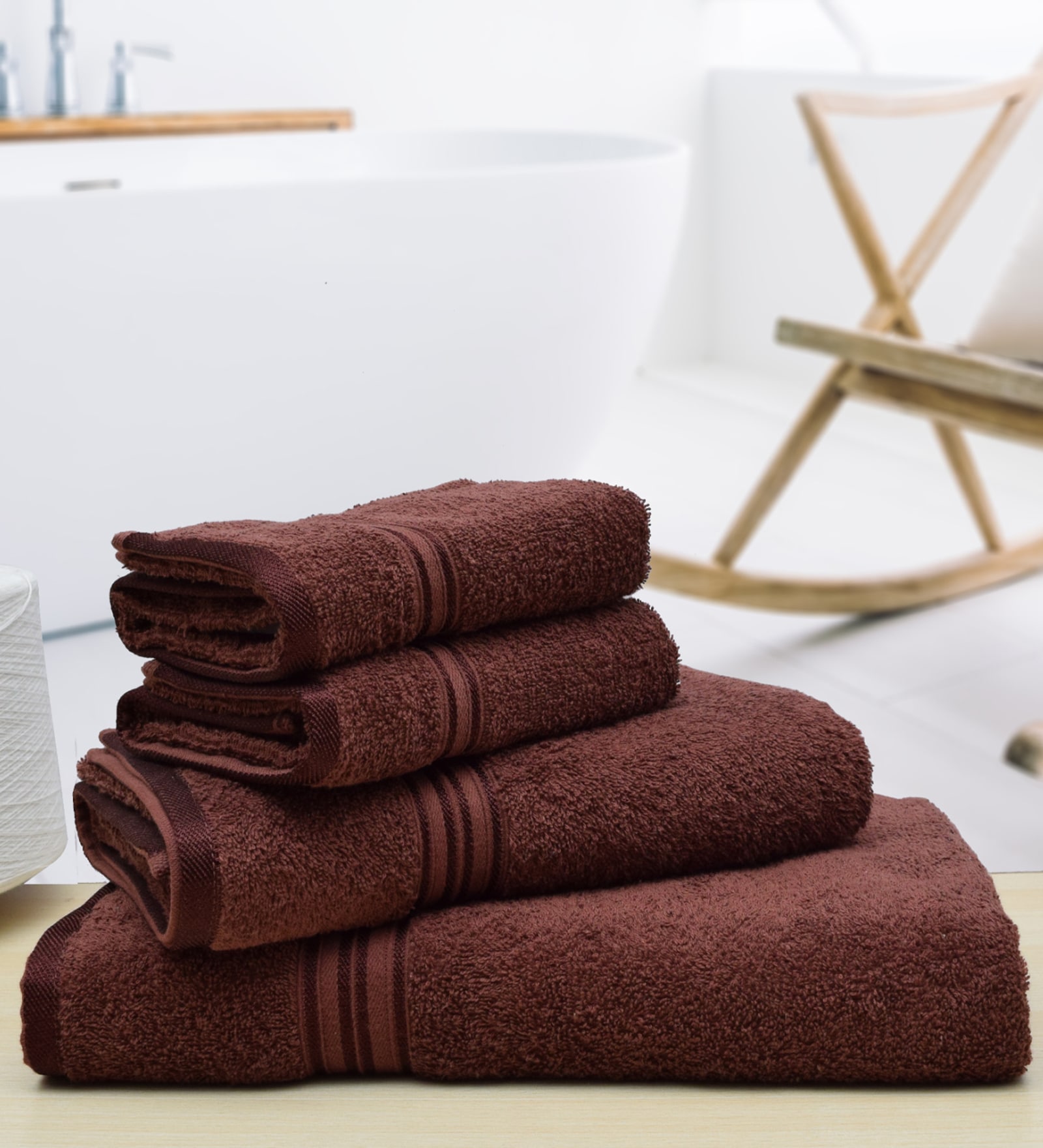 Brown Solid 500 GSM Cotton Towel Sets (Set of 4)
