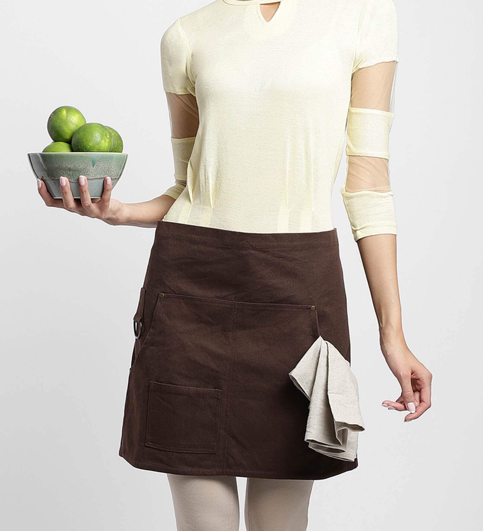 Solid Brown Cotton (Set of 2) Apron & Napkin Set