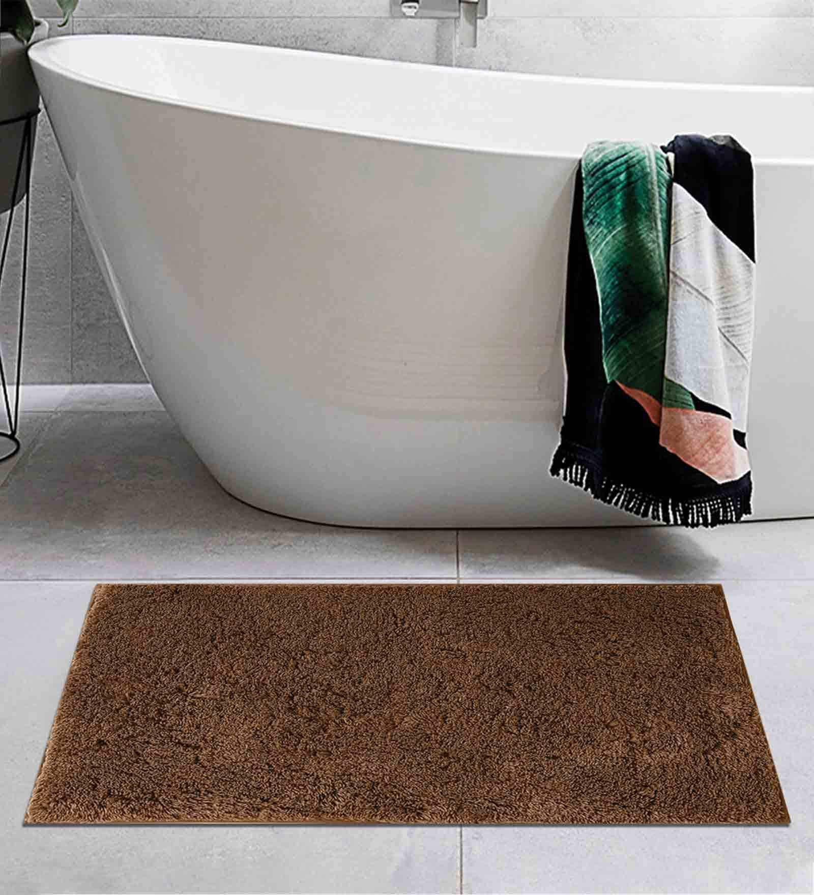 Brown Solid Cotton AntiSkid Bathmat