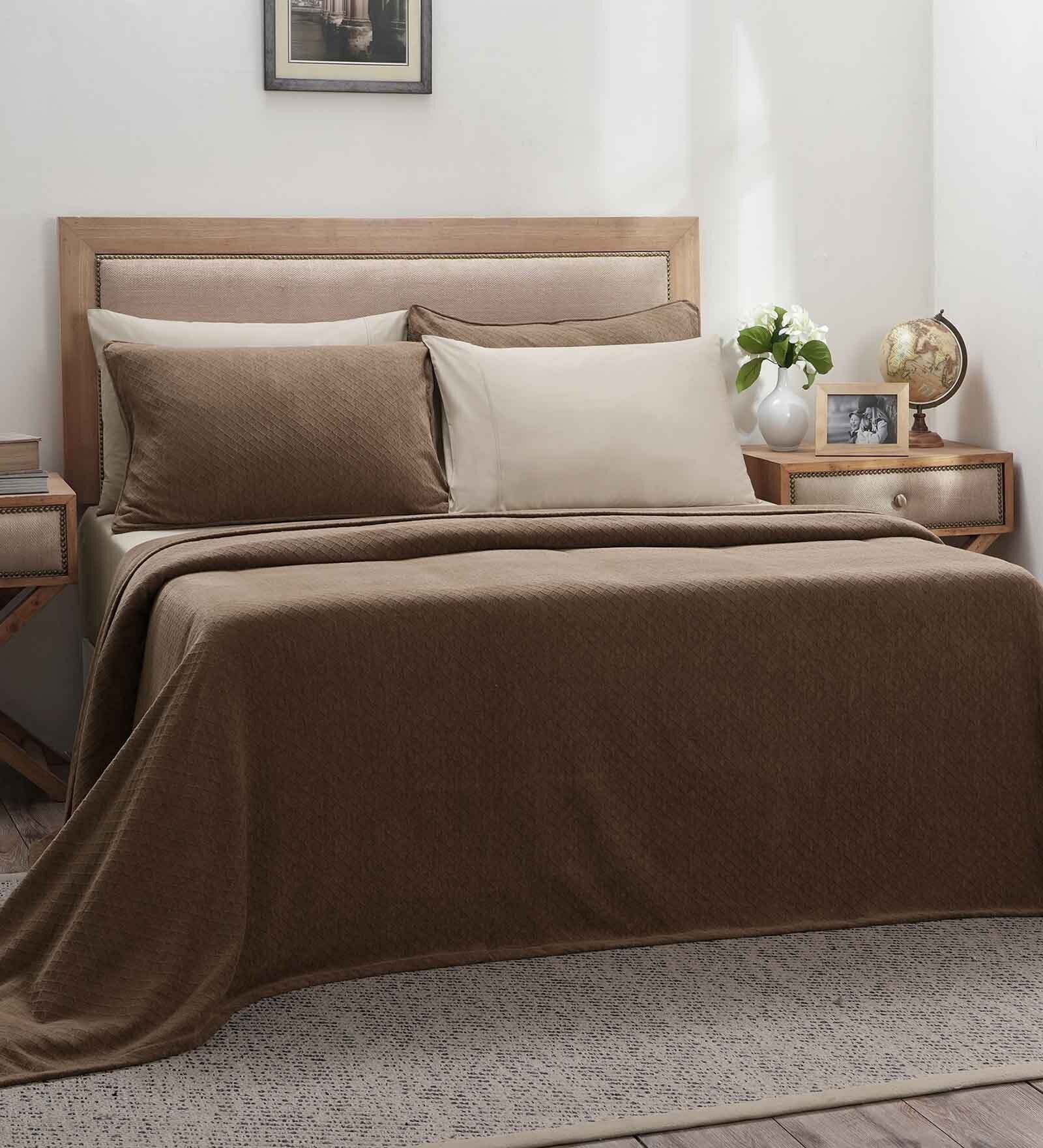 Brown Solid GSM 320 Cotton Double Bed Cover