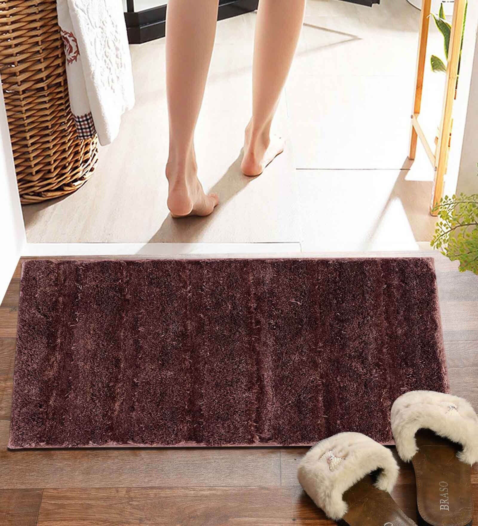 Brown Striped MicroFibre 14x10 Inches Antiskid Bath Mats