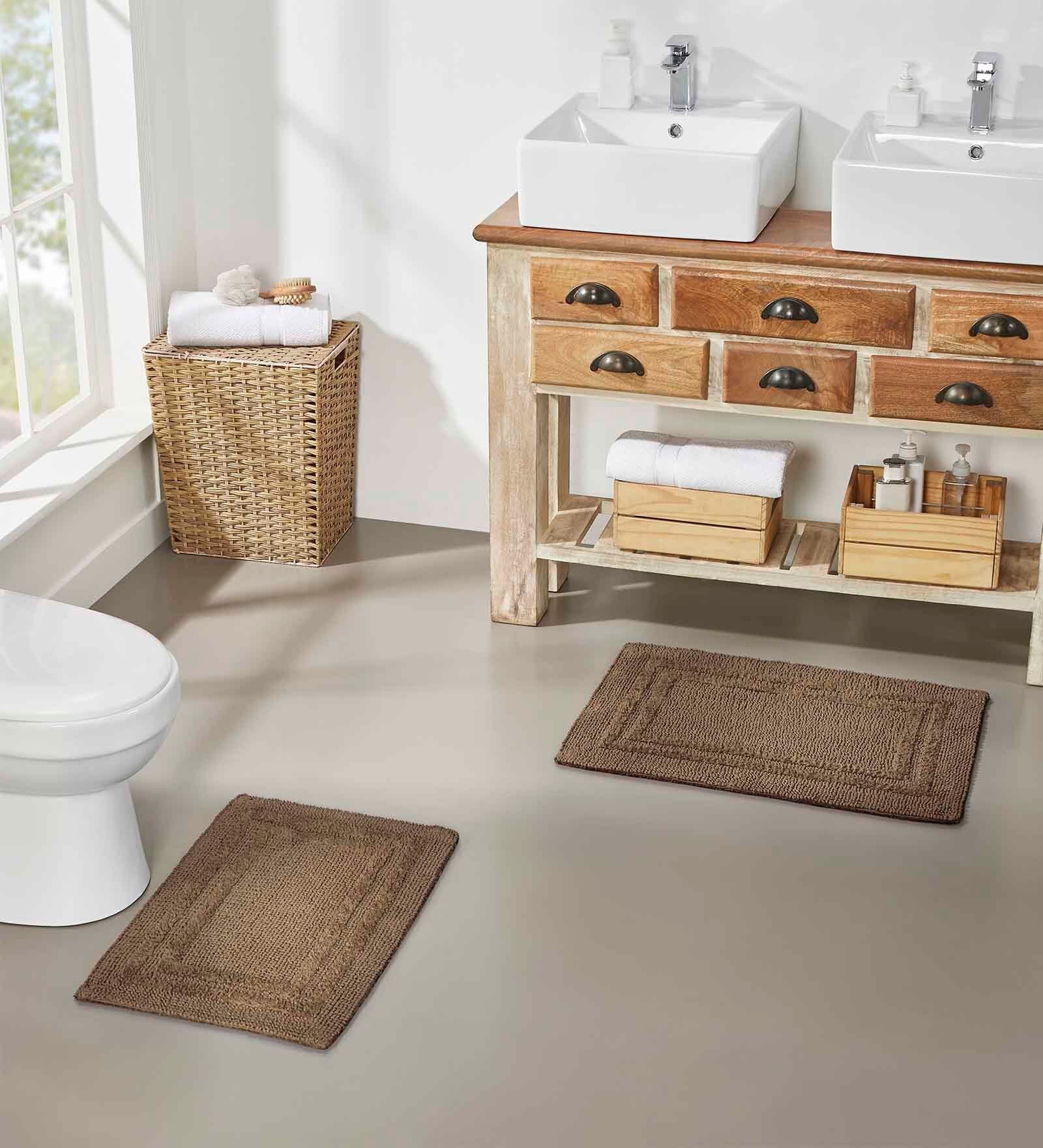 Brown Solid MicroFibre 14x10 Inches Antiskid Bath Mats
