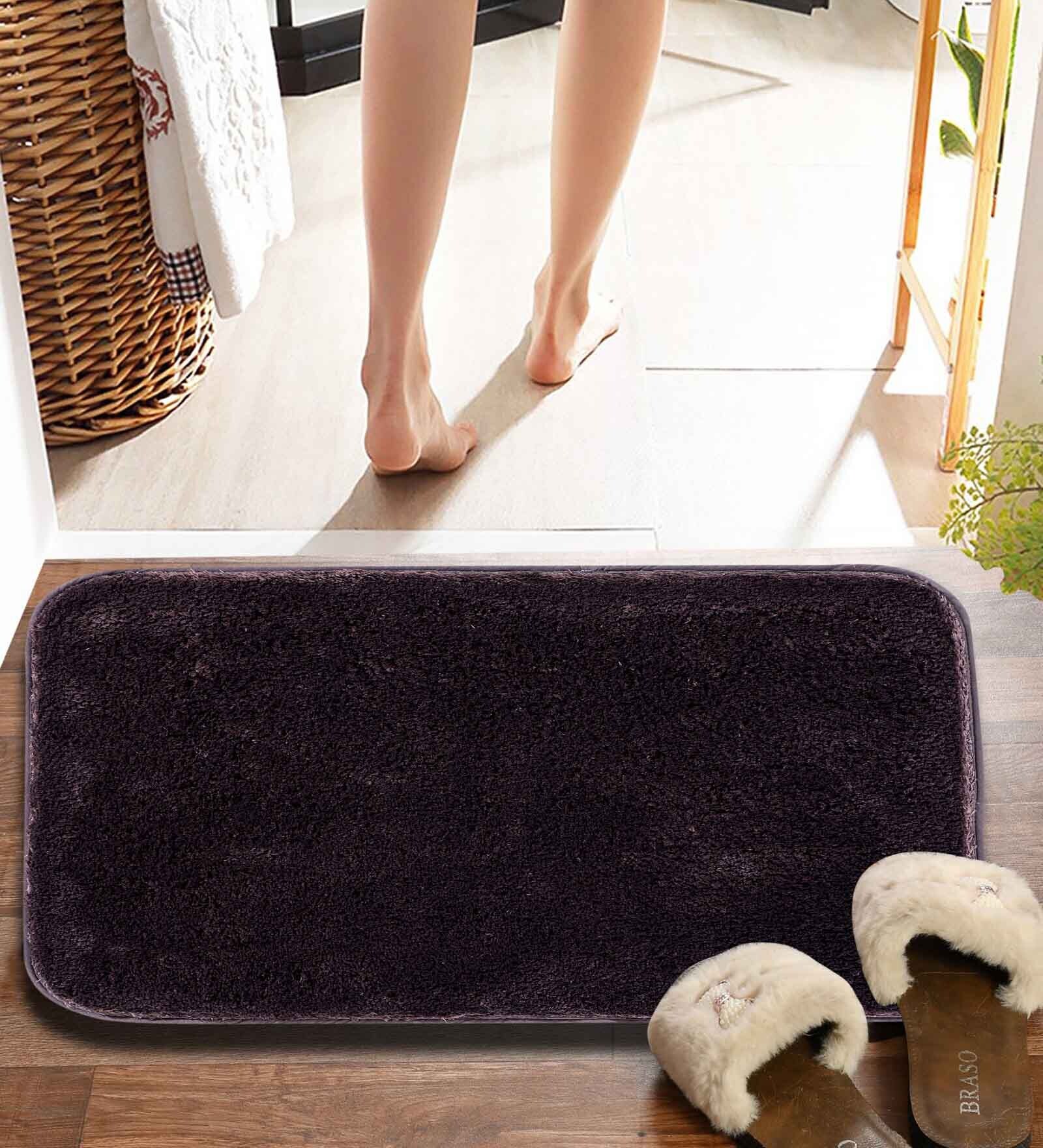 Brown Solid MicroFibre 14x10 Inches Antiskid Bath Mats