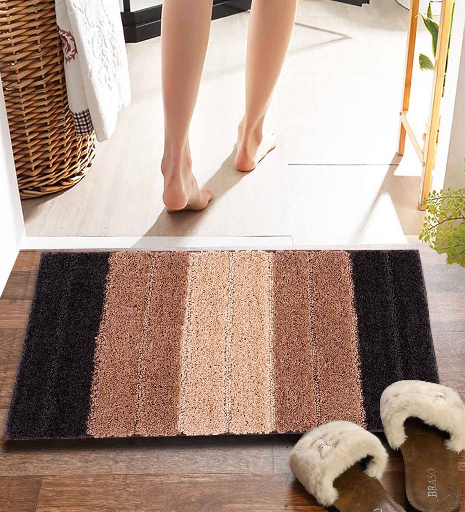 Brown Striped MicroFibre 14x10 Inches Antiskid Bath Mats