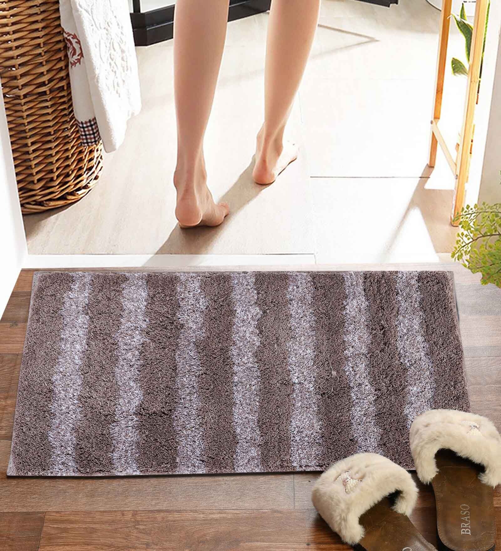 Brown Striped MicroFibre 14x10 Inches Antiskid Bath Mats