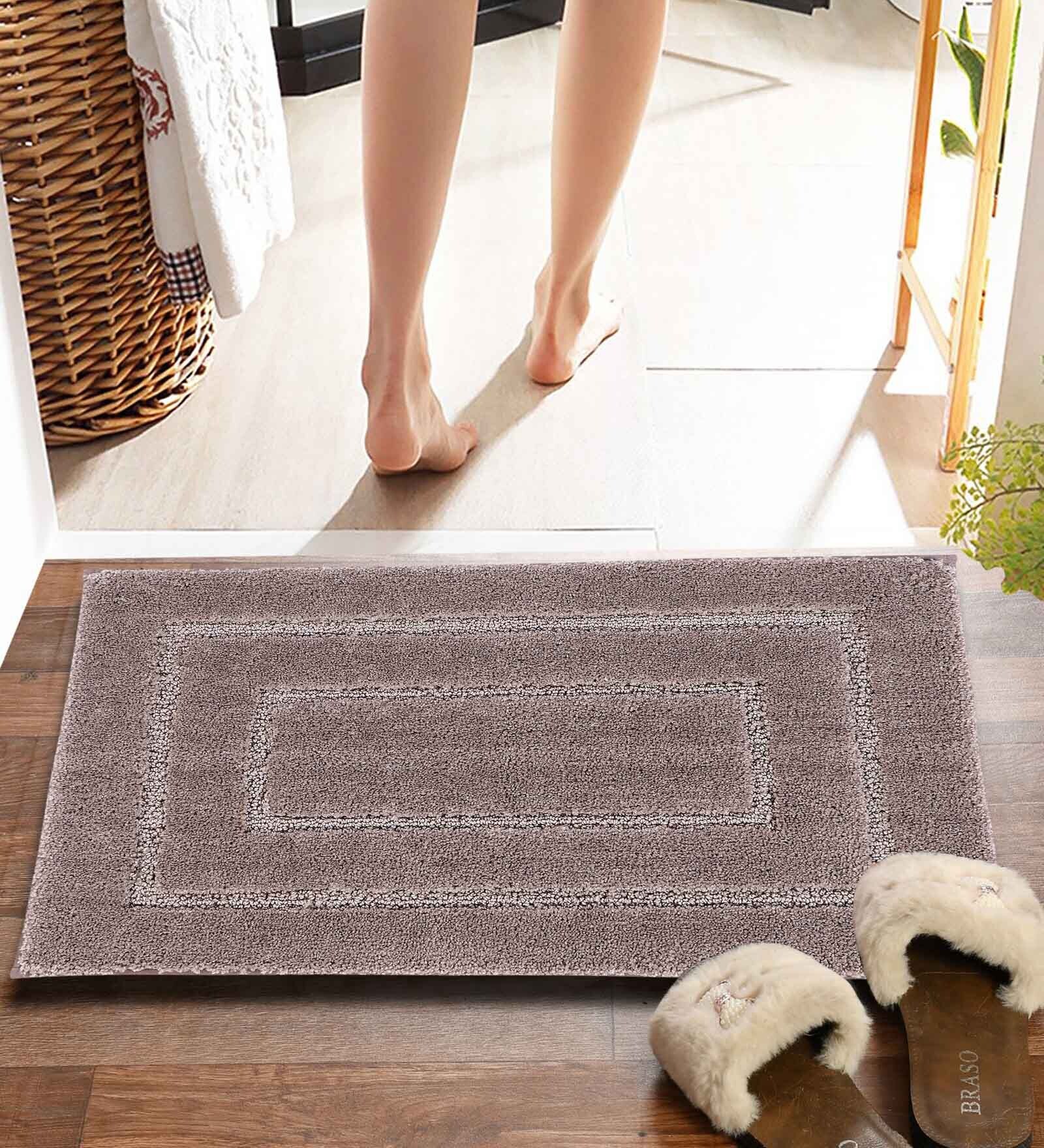 Brown Solid MicroFibre 14x10 Inches Antiskid Bath Mats
