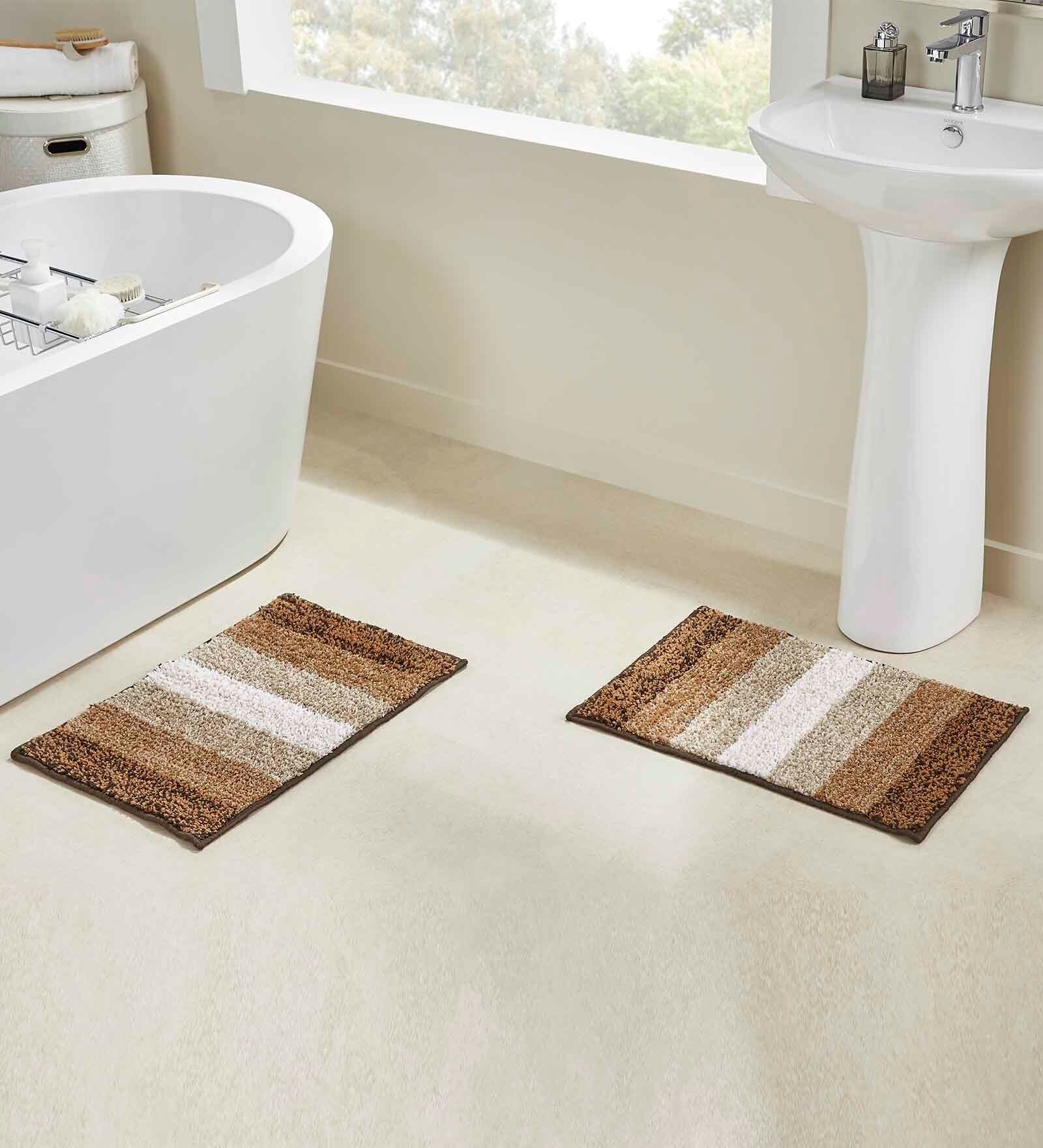 Buy Brown Striped MicroFibre 14x10 Inches Antiskid Bath Mats at 23% OFF ...