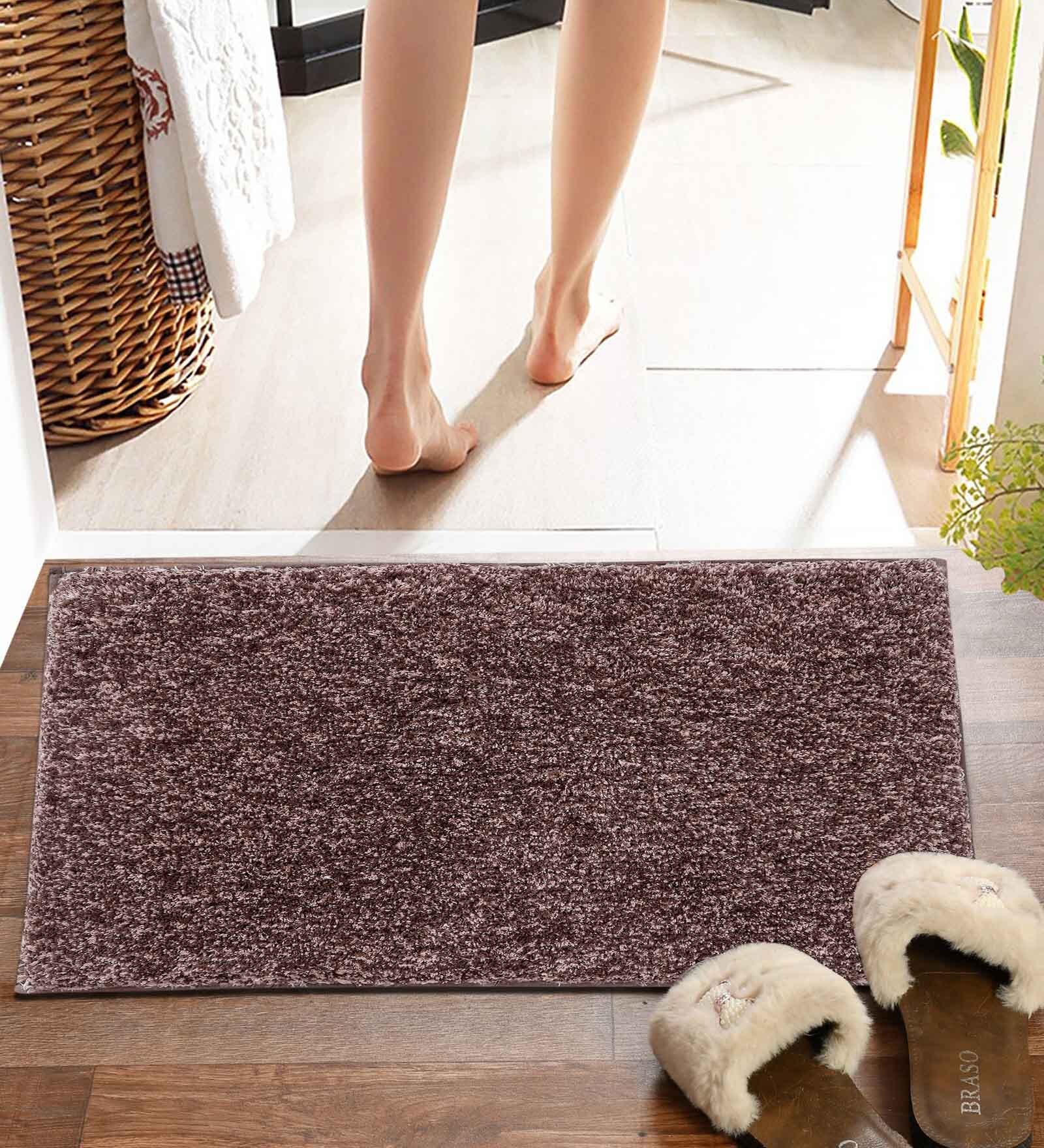 Brown Solid MicroFibre 14x10 Inches Antiskid Bath Mats