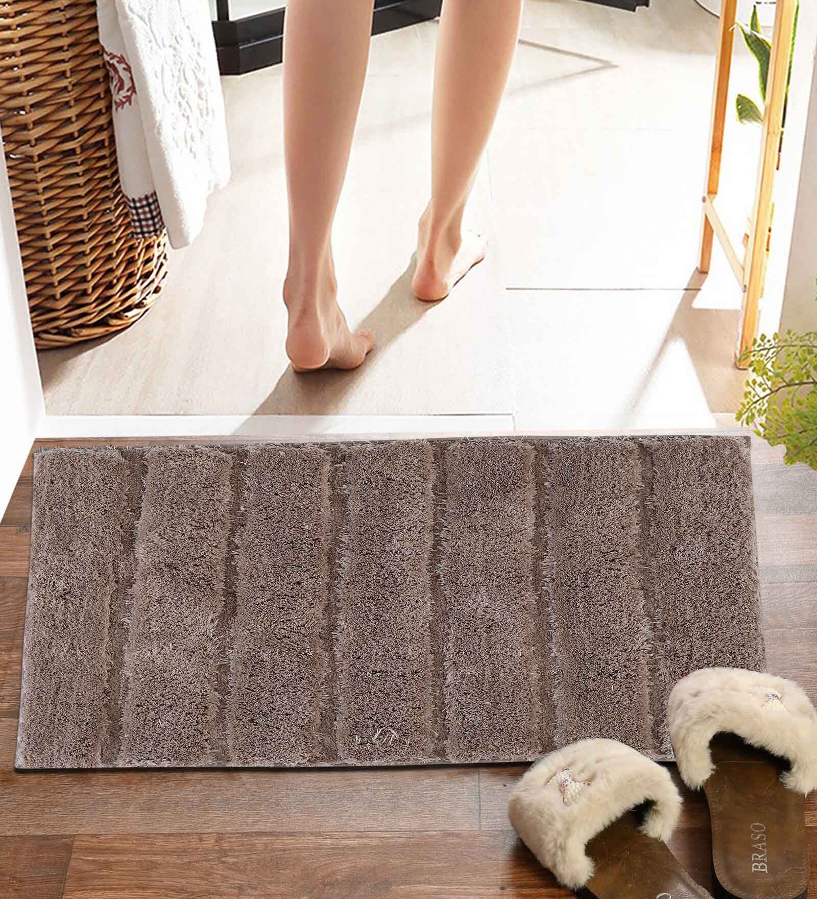 Brown Striped MicroFibre 14x10 Inches Antiskid Bath Mats